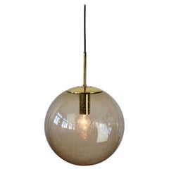 Limburg One of a Pair of Large Vintage Smoked Glass and Brass Pendant Light Lamp