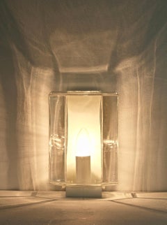 Limburg Pair of 1970s Minimalist White and Clear Glass Wall Lights Lamps Sconces