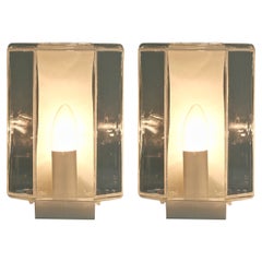 Whiting Paire d'appliques murales minimalistes en verre blanc et transparent des années 1970 Lights Sconces