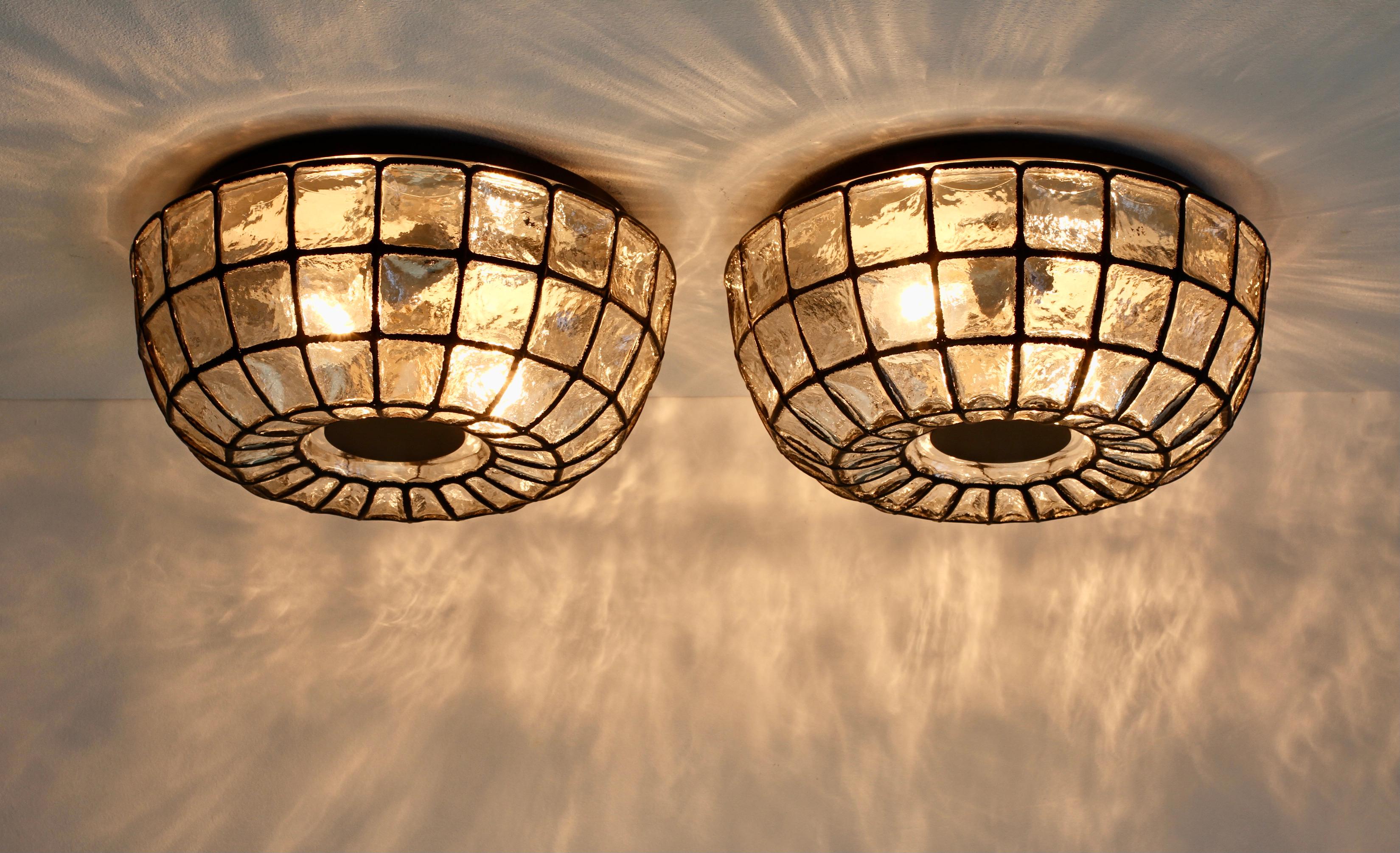 Limburg Pair of Extra Large 1960s Midcentury Glass Circular Wall Lights Lamps 3