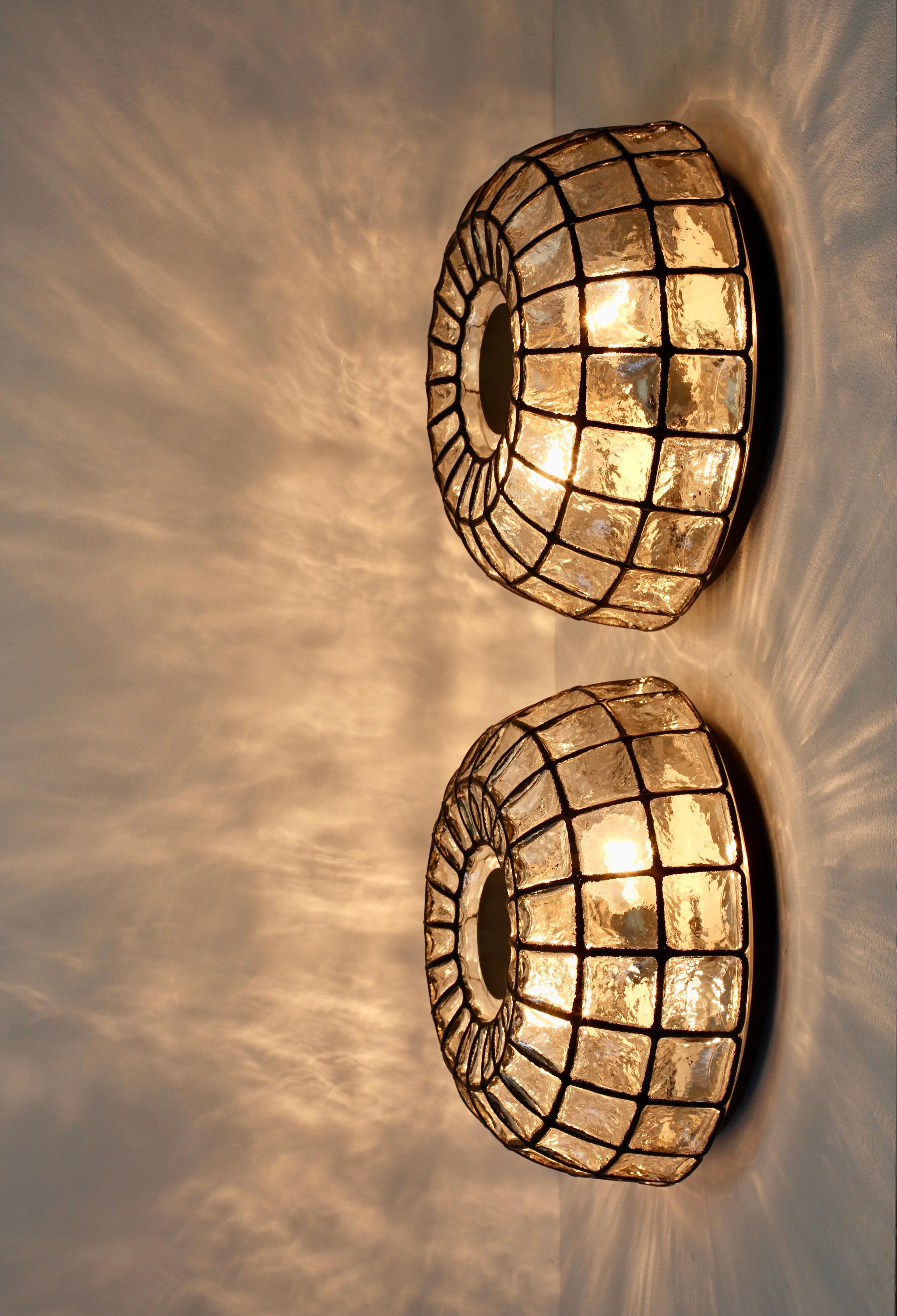 Mid-Century Modern Limburg Pair of Extra Large 1960s Midcentury Glass Circular Wall Lights Lamps