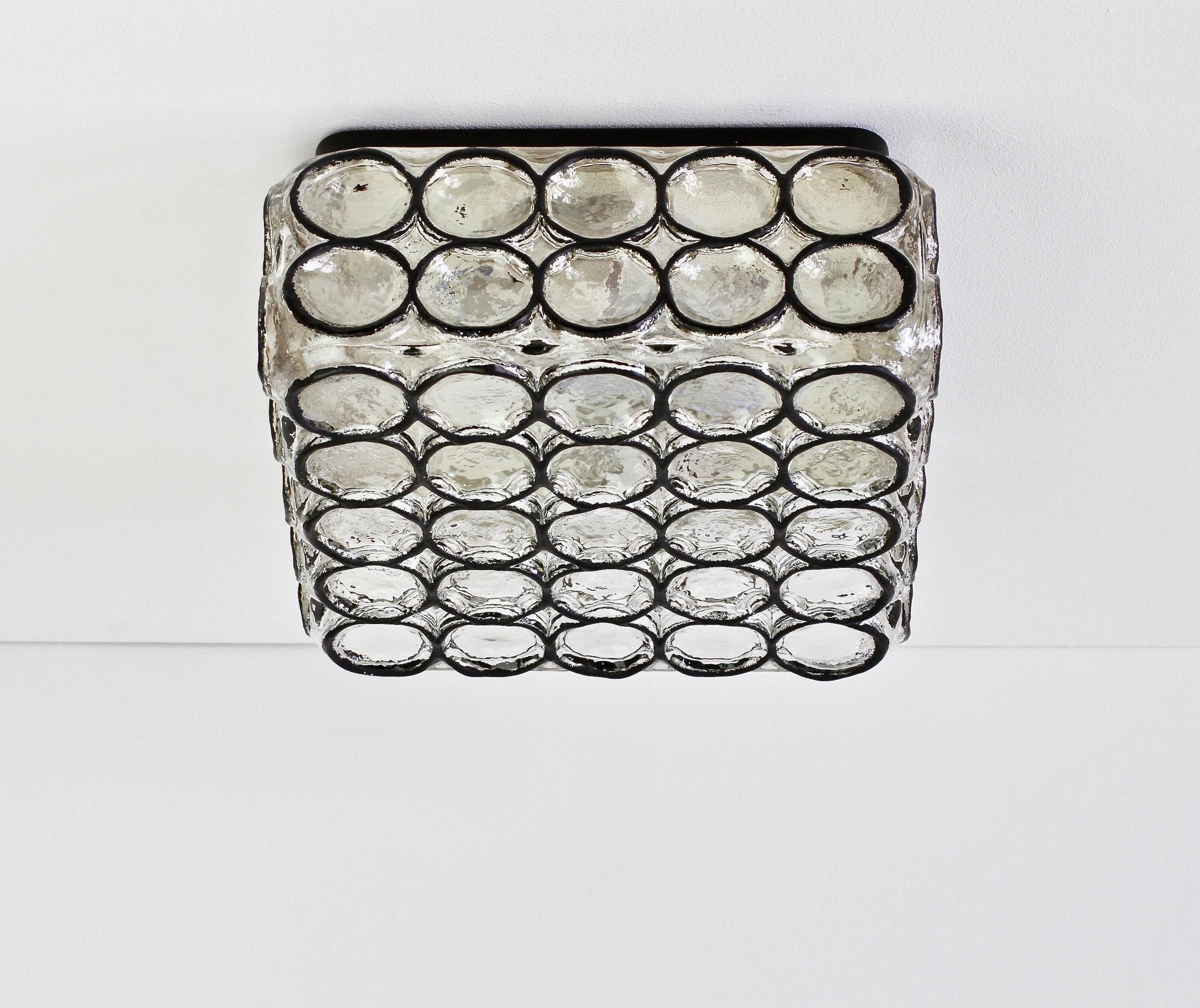 Limburg Pair of Large Square Iron Rings Glass Flush Mount Wall Lights, 1960s For Sale 3