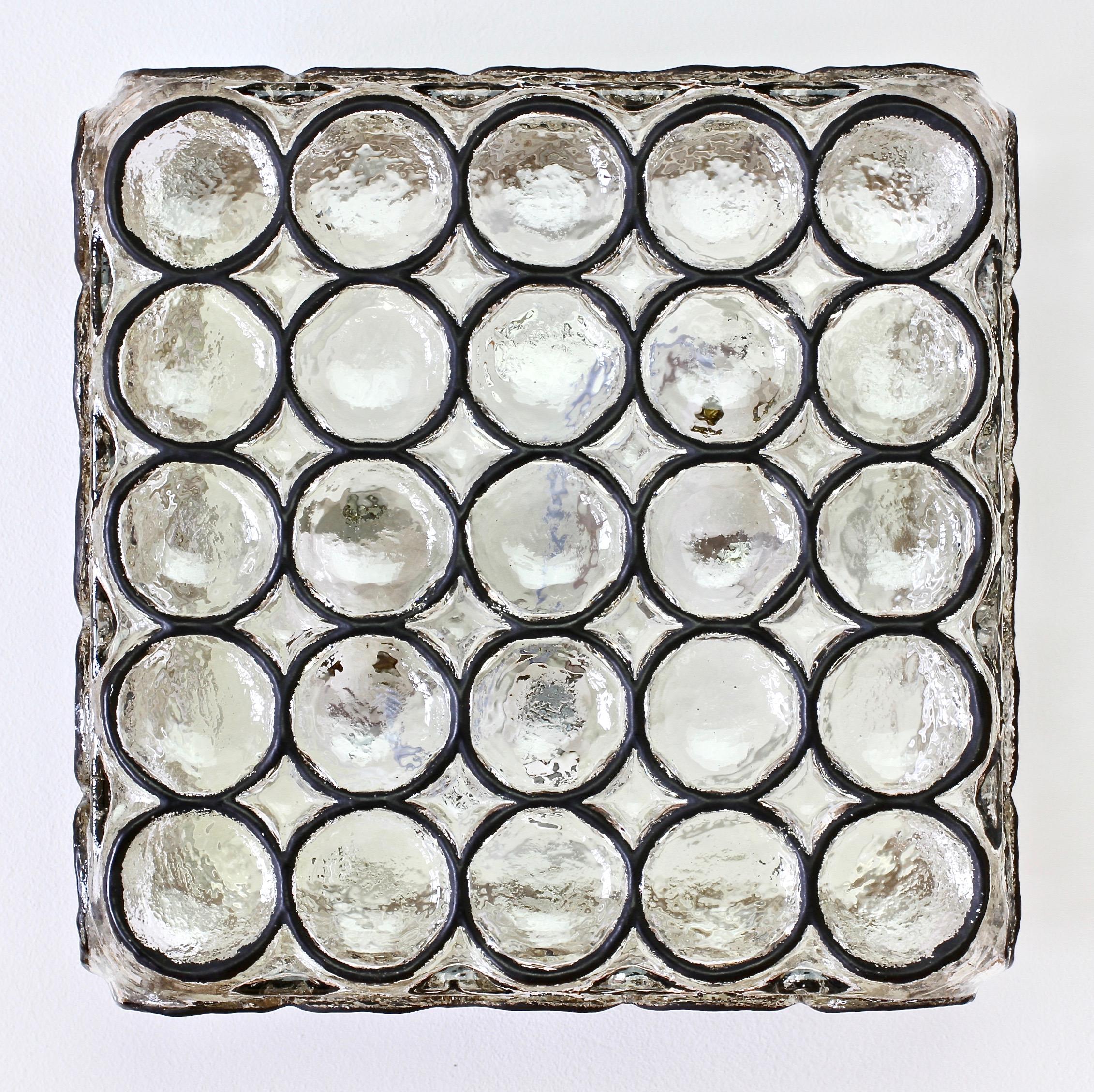 Mid-Century Modern Limburg Pair of Large Square Iron Rings Glass Flush Mount Wall Lights, 1960s For Sale