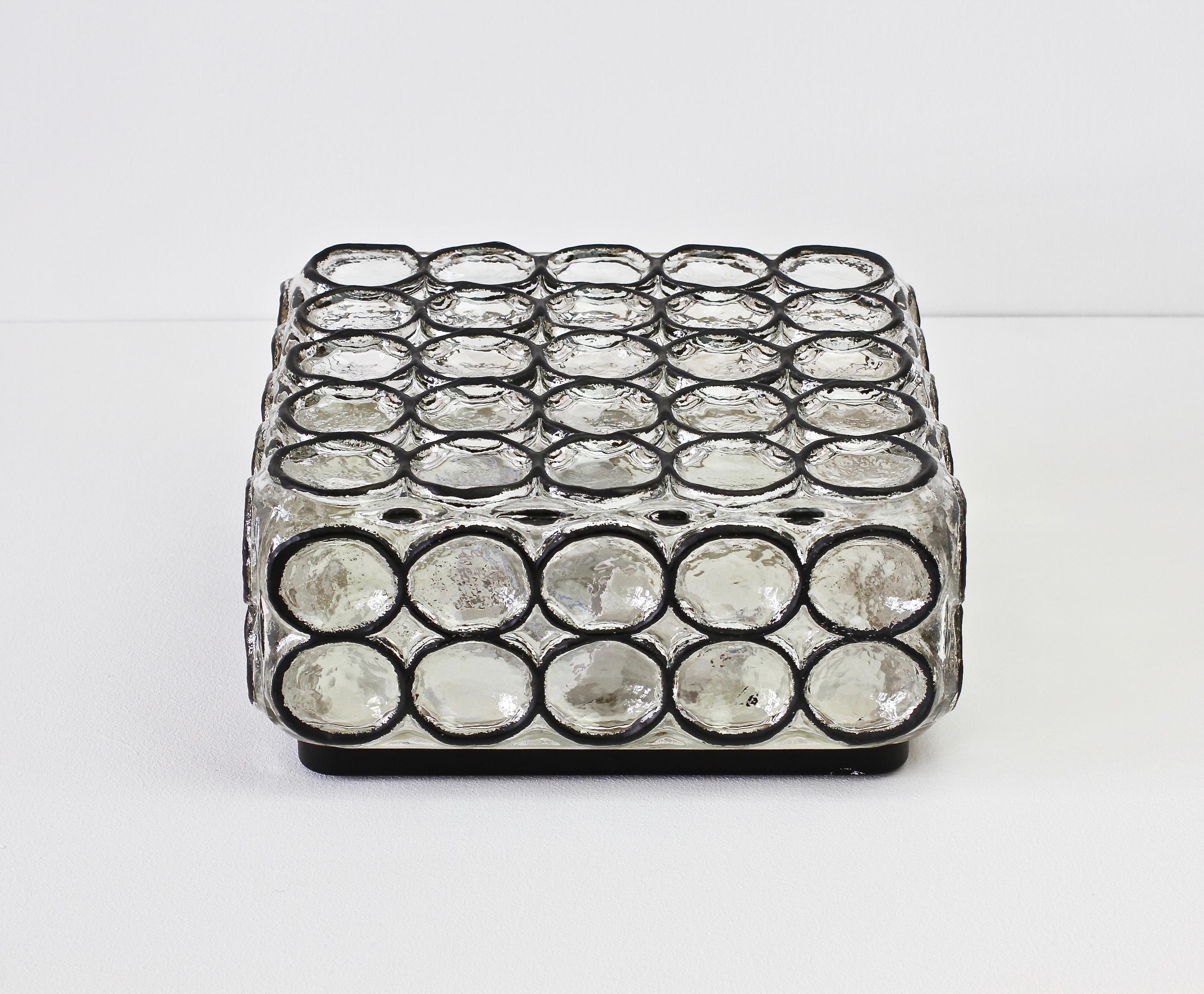 Limburg Pair of Large Square Iron Rings Glass Flush Mount Wall Lights, 1960s In Good Condition For Sale In Landau an der Isar, Bayern