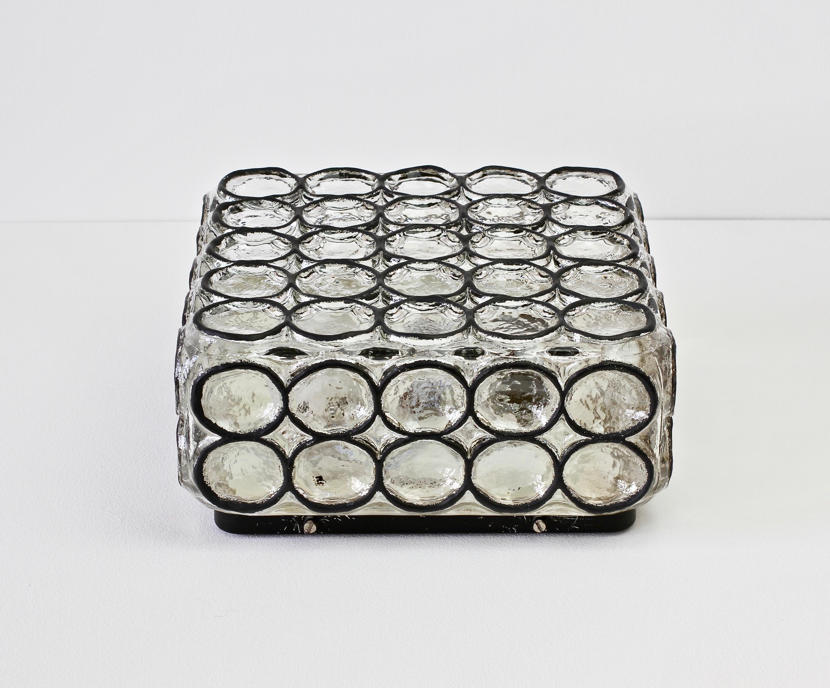 Metal Limburg Pair of Large Square Iron Rings Glass Flush Mount Wall Lights, 1960s For Sale