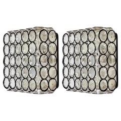 Limburg Pair of Large Square Iron Rings Glass Flush Mount Wall Lights, 1960s