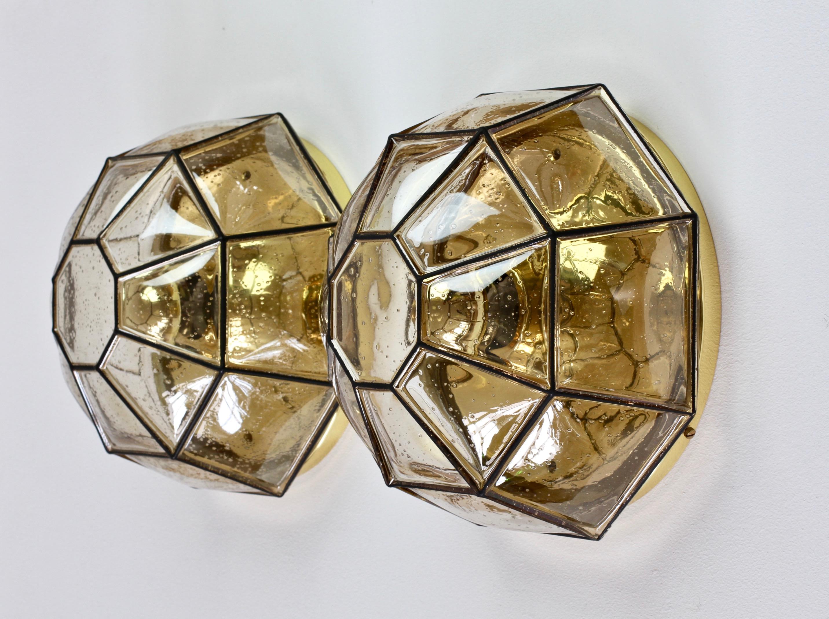 Limburg Pair of Large Vintage Iron Bubble Glass & Brass Flush Mount Wall Lights In Good Condition For Sale In Landau an der Isar, Bayern