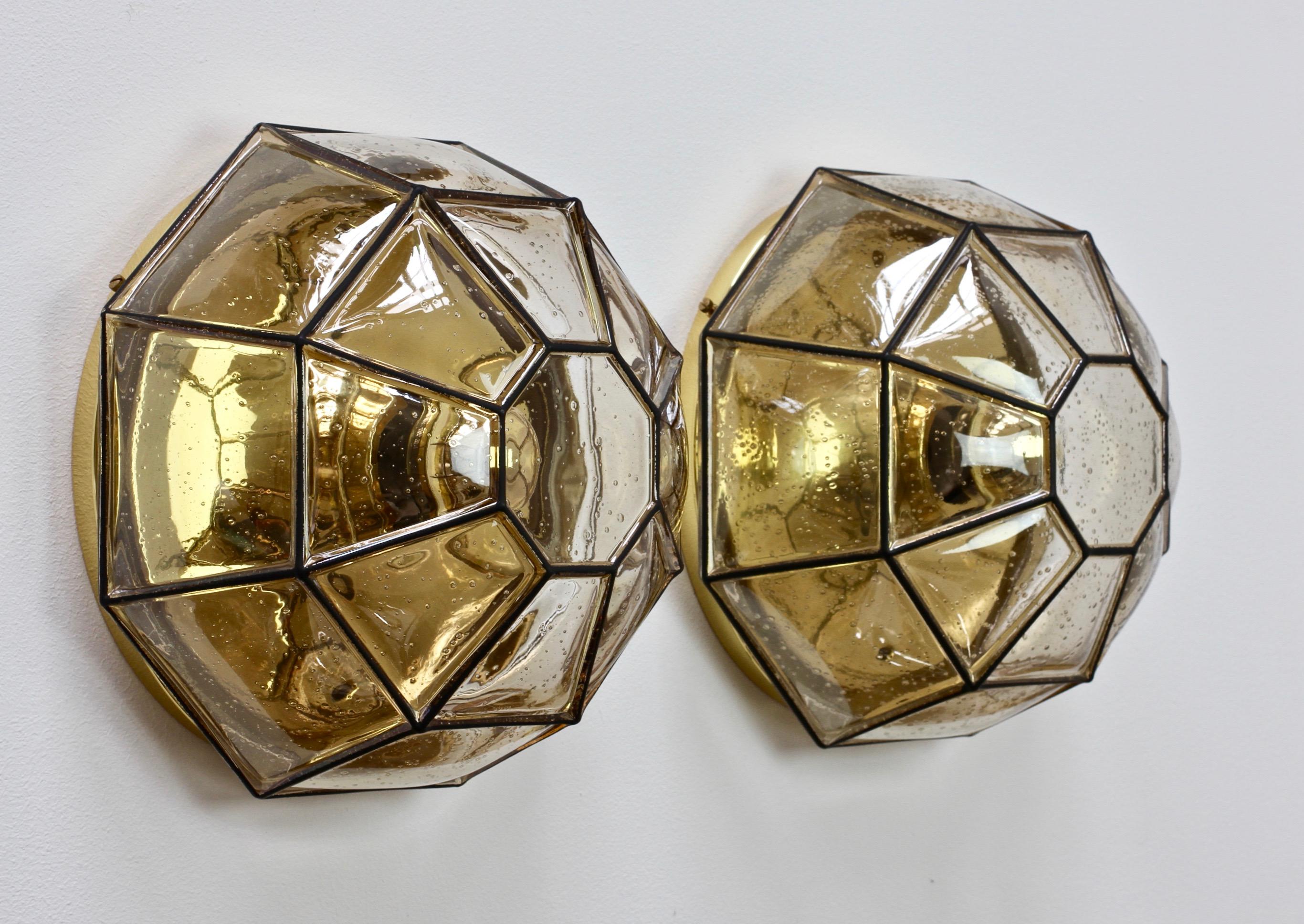 Limburg Pair of Large Vintage Iron Bubble Glass & Brass Flush Mount Wall Lights im Angebot 1