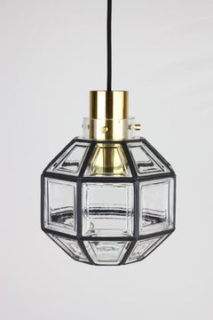 Limburg Pair of Mid-Century Art Deco Iron Brass & Glass Pendant Lights, 1960s