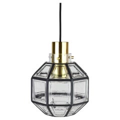 Limburg Pair of Mid-Century Art Deco Iron Brass & Glass Pendant Lights, 1960s