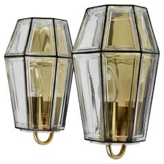 Limburg Pair of Mid-Century Iron & Clear Glass Wall Mounted Light Lamp Sconce