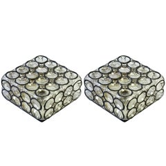 Limburg Pair of Square Iron Rings Glass Flush Mount Ceiling or Wall Light, 1960s