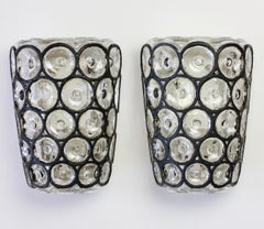Limburg Pair of Vintage 1960s Black Iron Rings and Glass Wall Lights or Sconces
