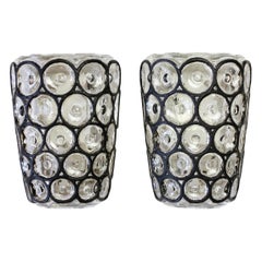 Limburg Pair of Vintage 1960s Black Iron Rings and Glass Wall Lights or Sconces