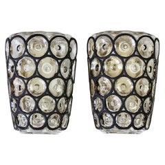 Limburg Pair of Vintage 1960s Black Iron Rings and Glass Wall Lights or Sconces