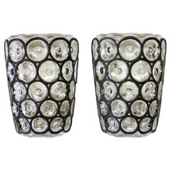 Limburg Pair of Vintage 1960s Black Iron Rings and Glass Wall Lights or Sconces