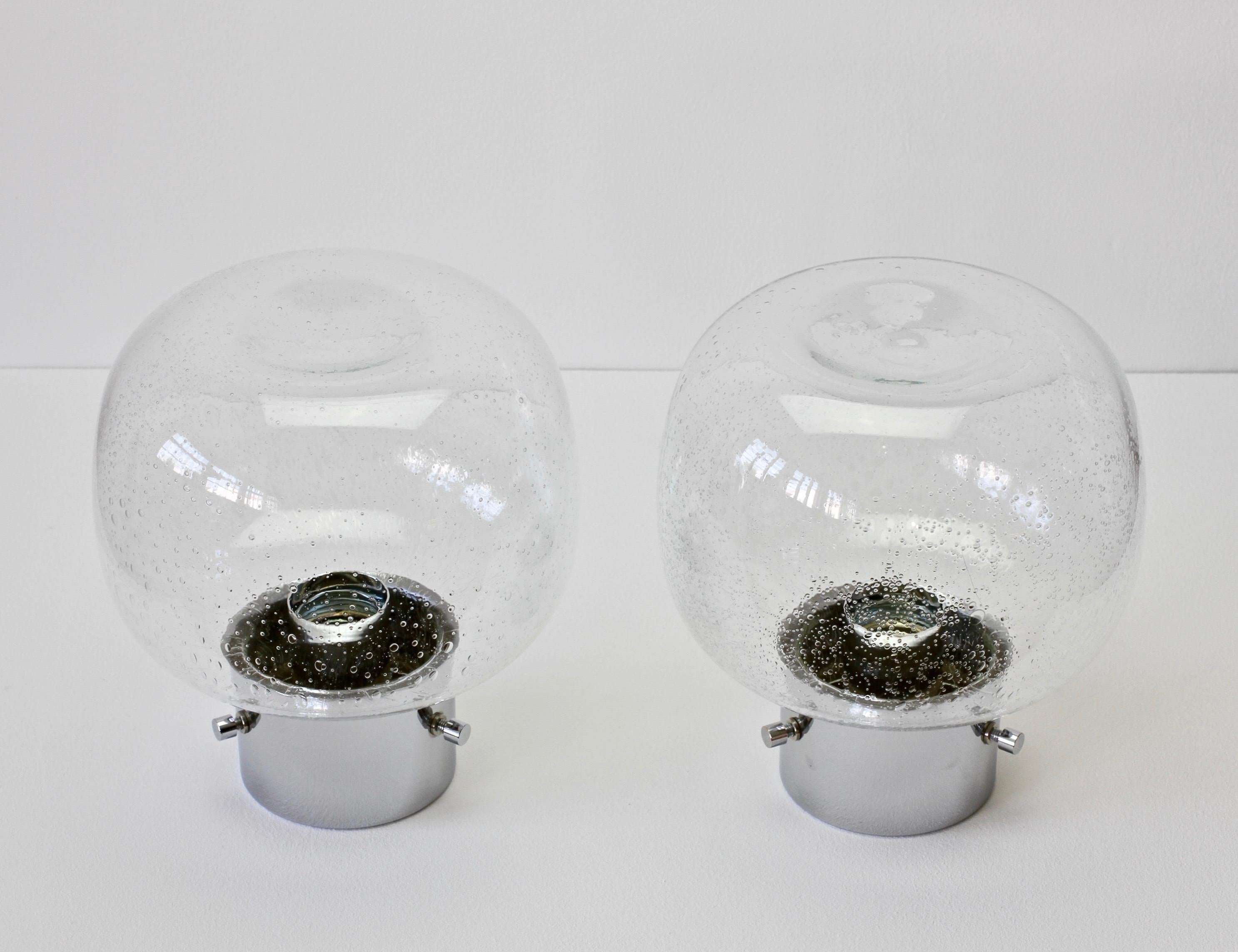 Limburg Pair of Vintage 1970s Clear Bubble Glass and Chrome Flush Mount Lights 2