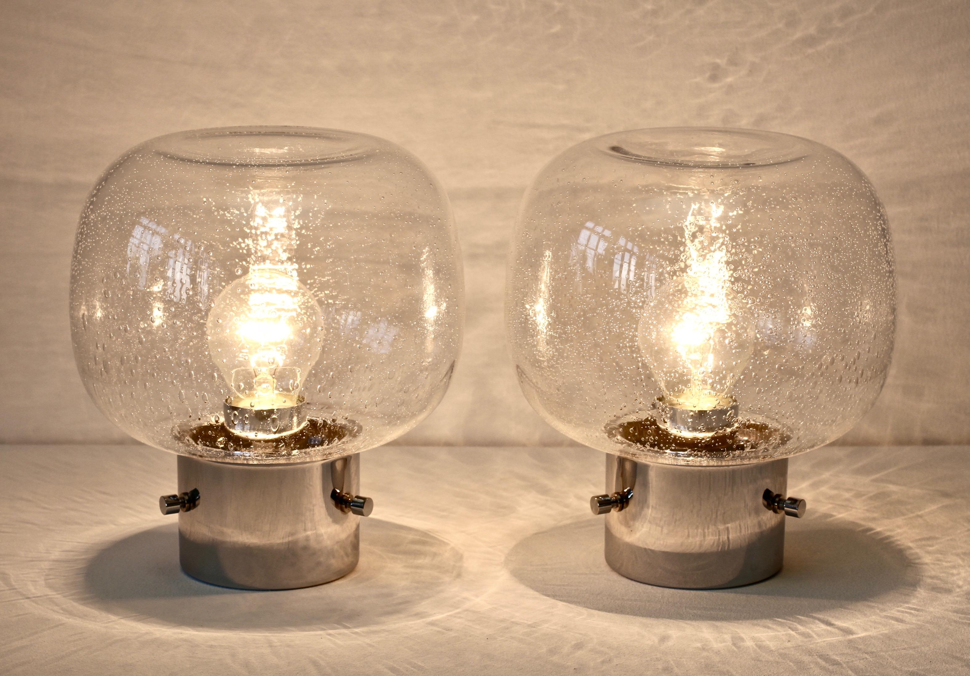 Limburg Pair of Vintage 1970s Clear Bubble Glass and Chrome Flush Mount Lights 3