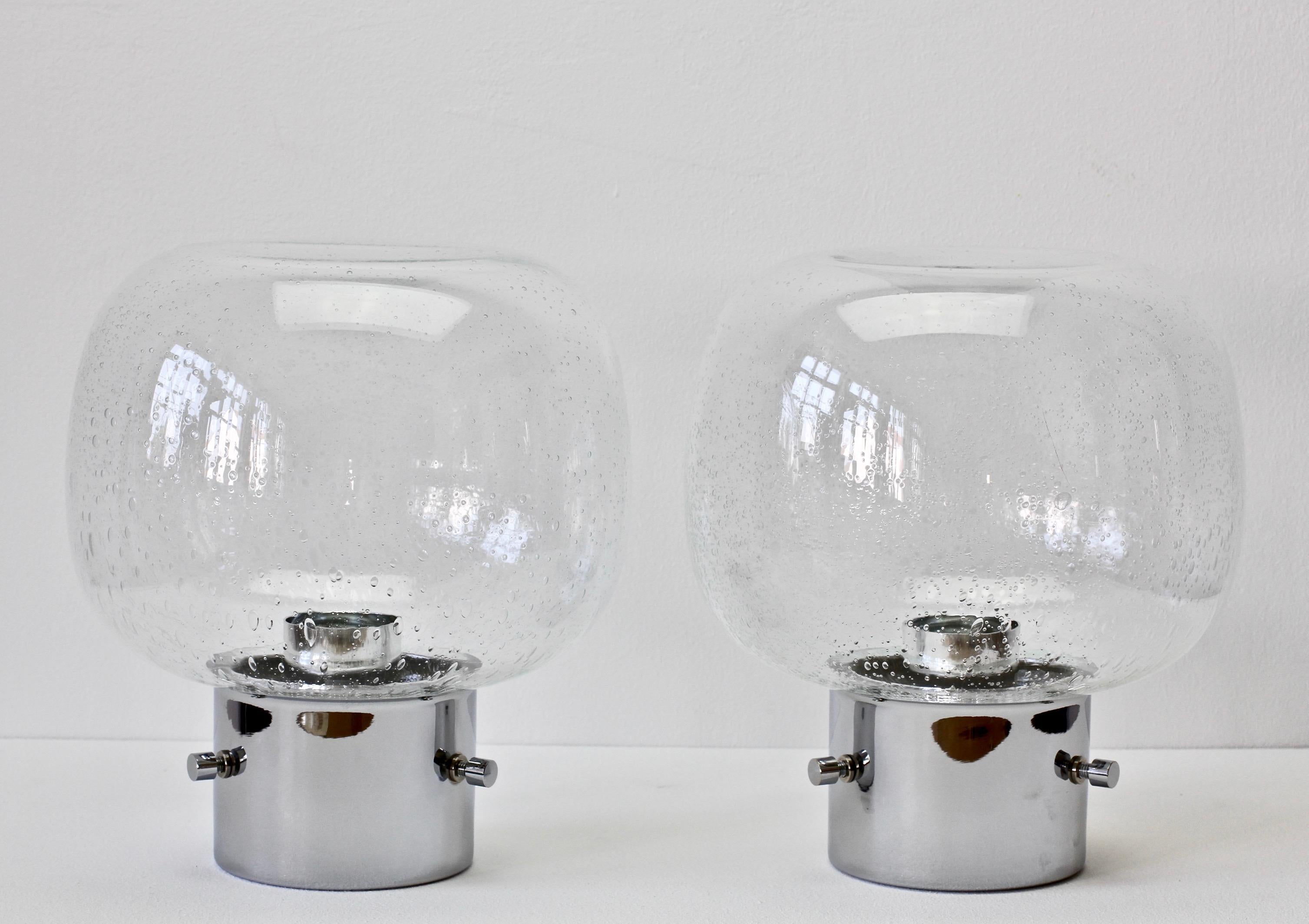 Mid-Century Modern Limburg Pair of Vintage 1970s Clear Bubble Glass and Chrome Flush Mount Lights