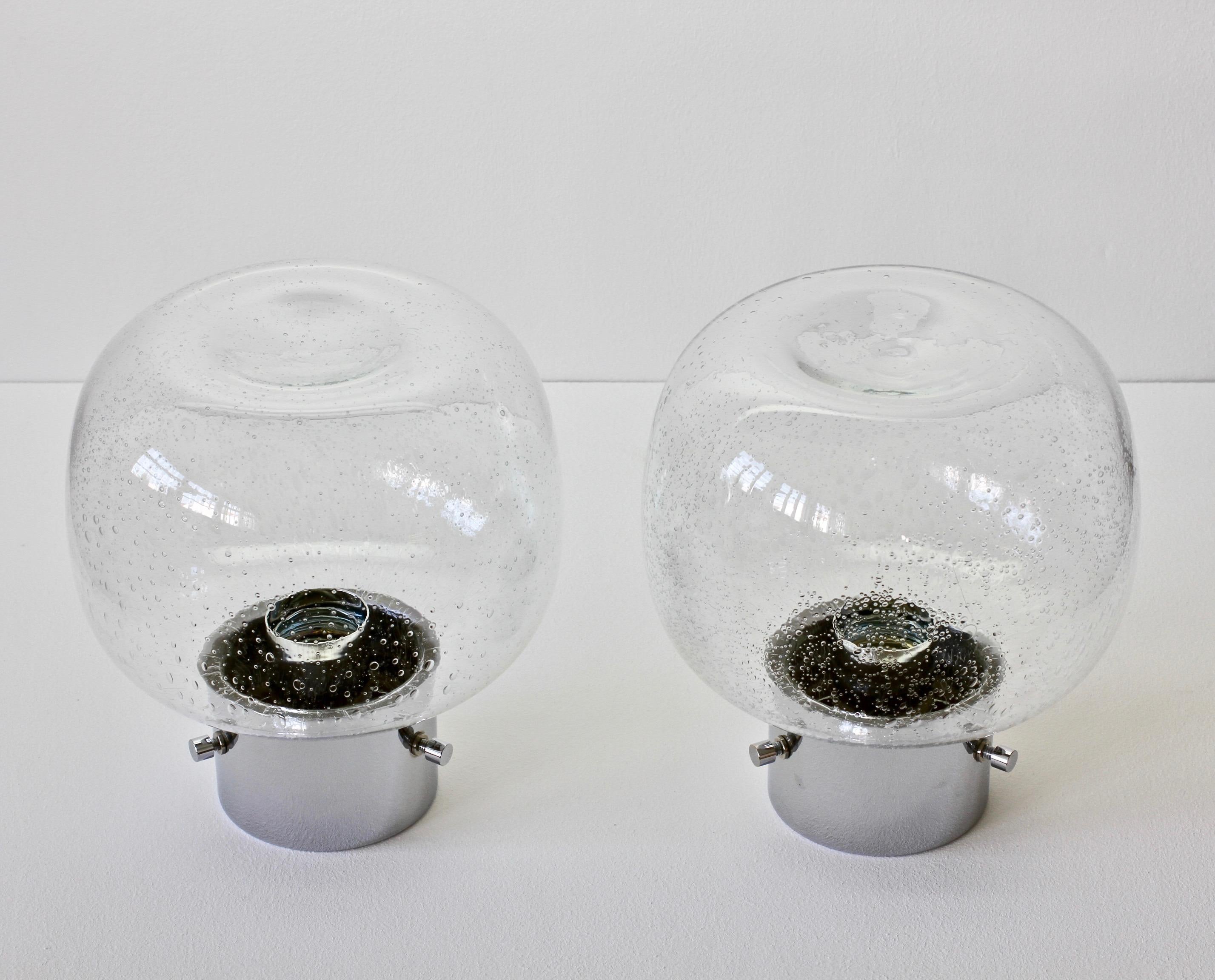 20th Century Limburg Pair of Vintage 1970s Clear Bubble Glass and Chrome Flush Mount Lights