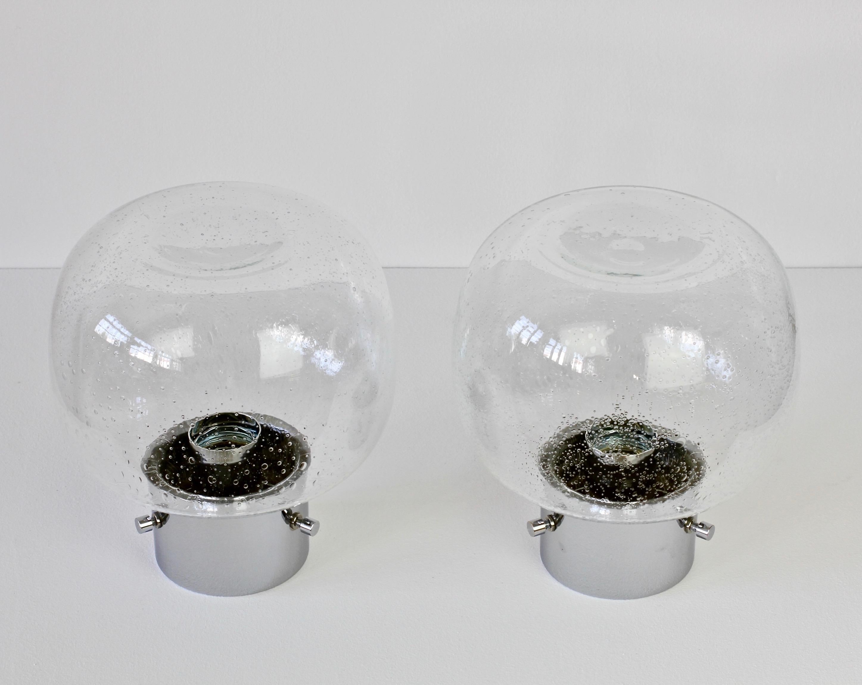 Limburg Pair of Vintage 1970s Clear Bubble Glass and Chrome Flush Mount Lights 1