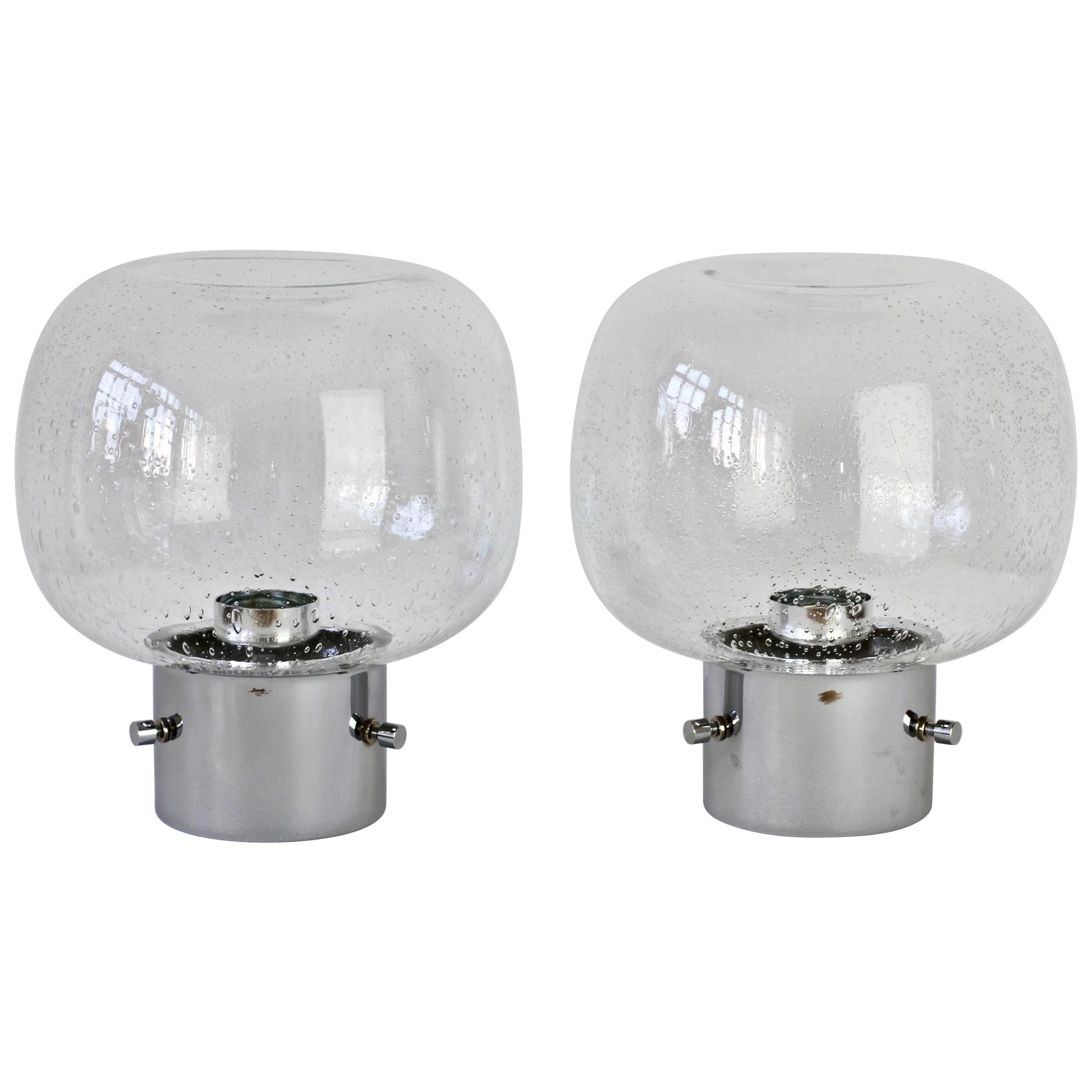 Limburg Pair of Vintage 1970s Clear Bubble Glass and Chrome Flush Mount Lights
