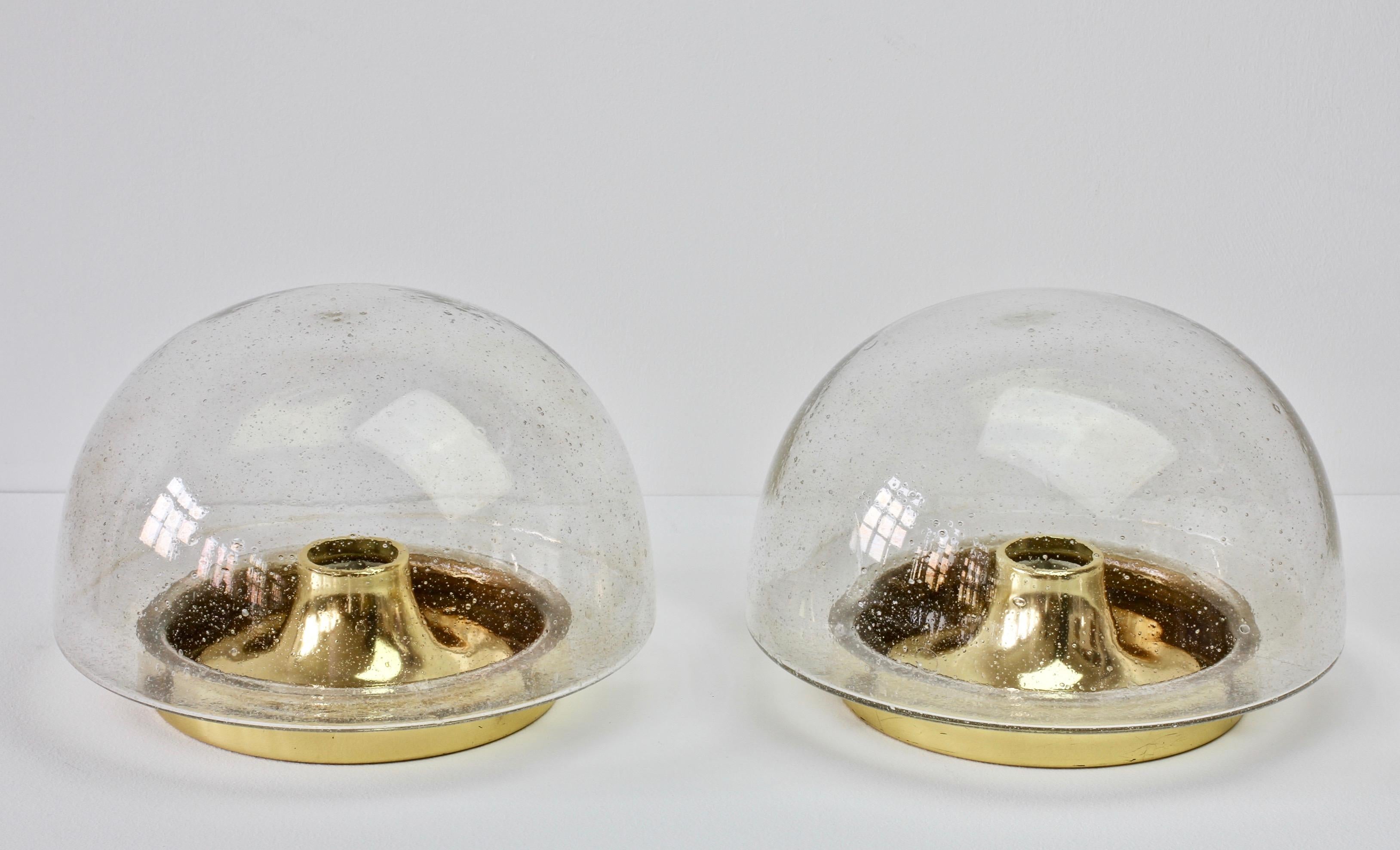 Mid-Century Modern Limburg Pair of Vintage 1970s Round Clear Bubble Glass Flush Mount Wall Lights