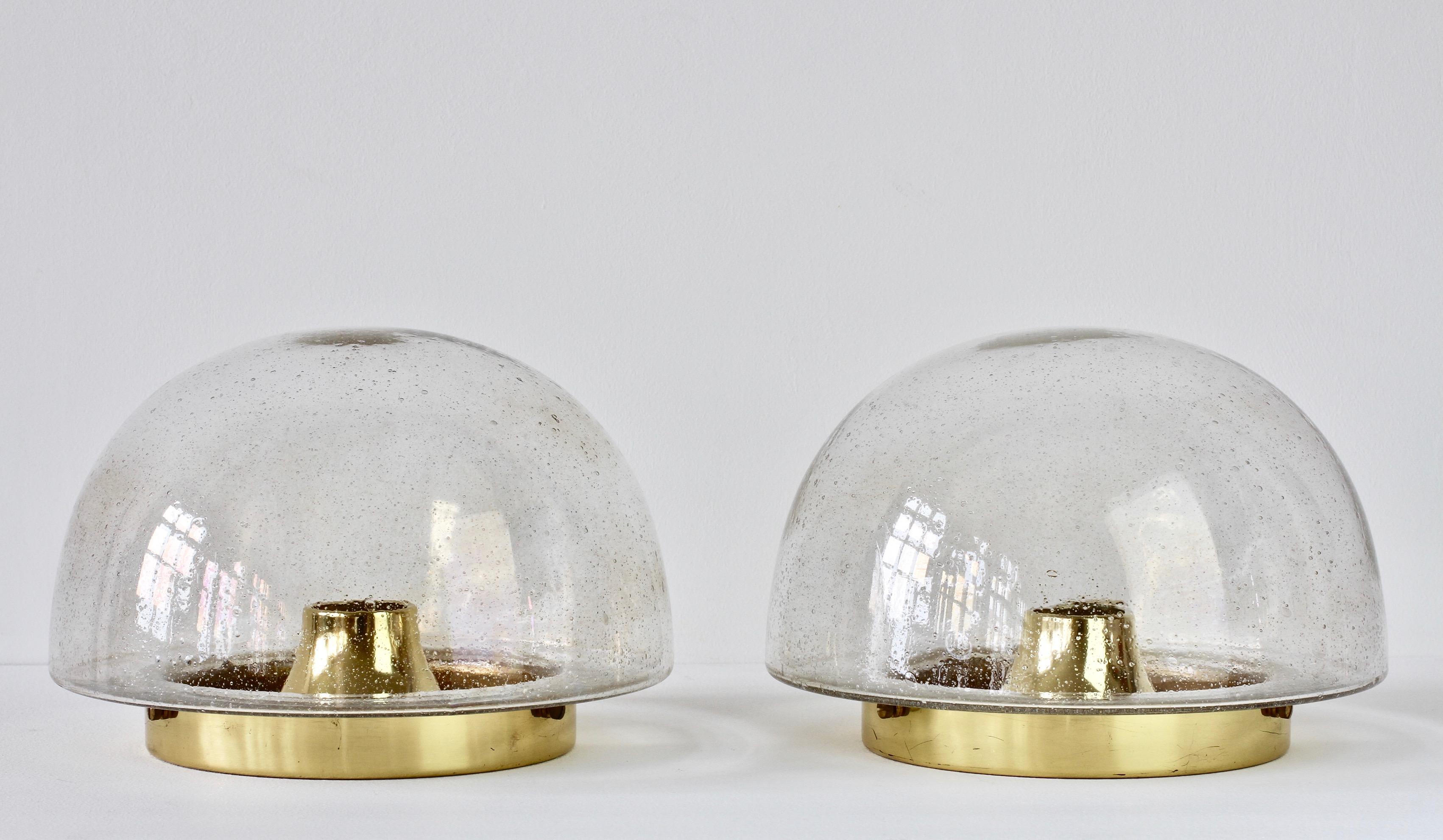 German Limburg Pair of Vintage 1970s Round Clear Bubble Glass Flush Mount Wall Lights
