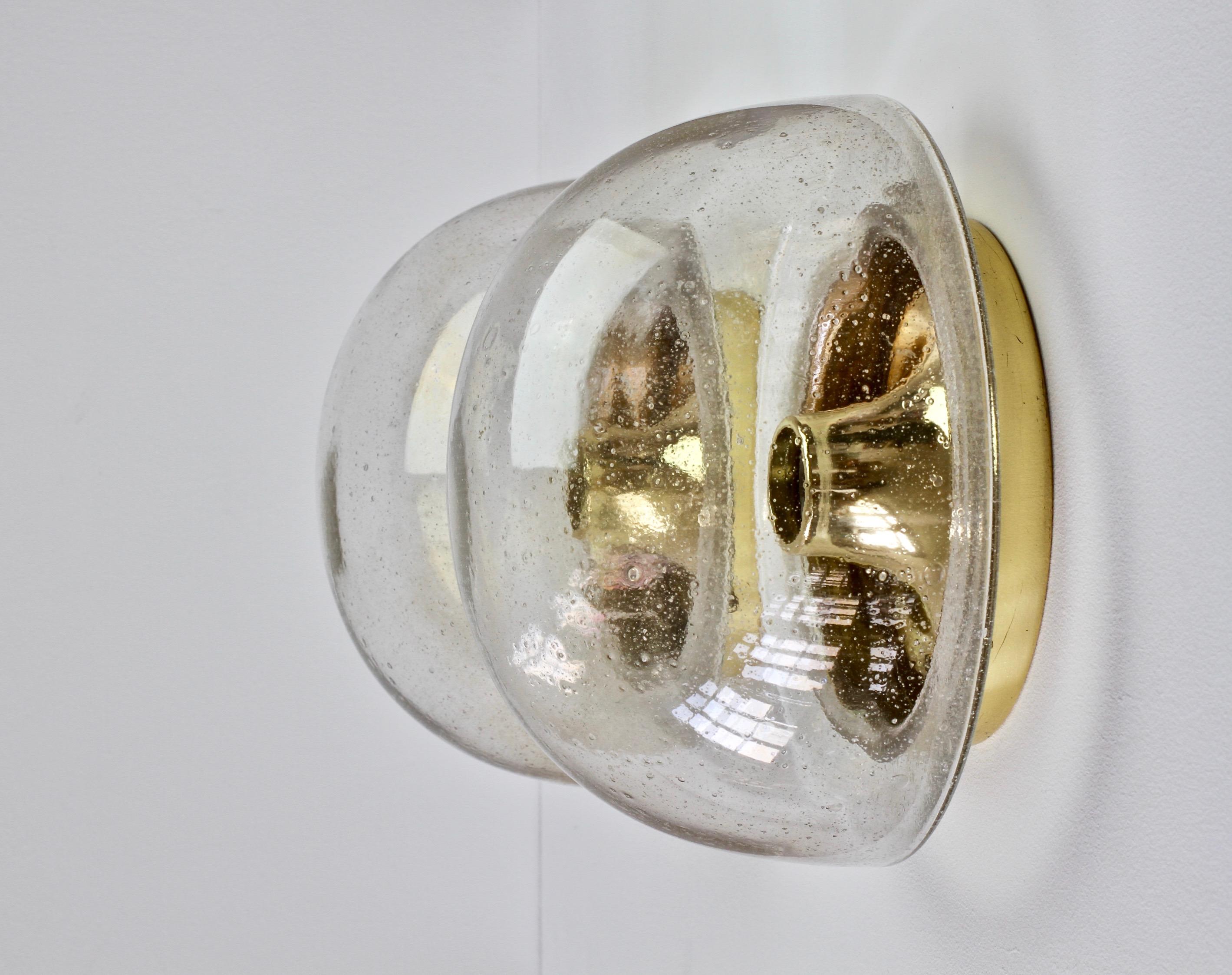 Molded Limburg Pair of Vintage 1970s Round Clear Bubble Glass Flush Mount Wall Lights