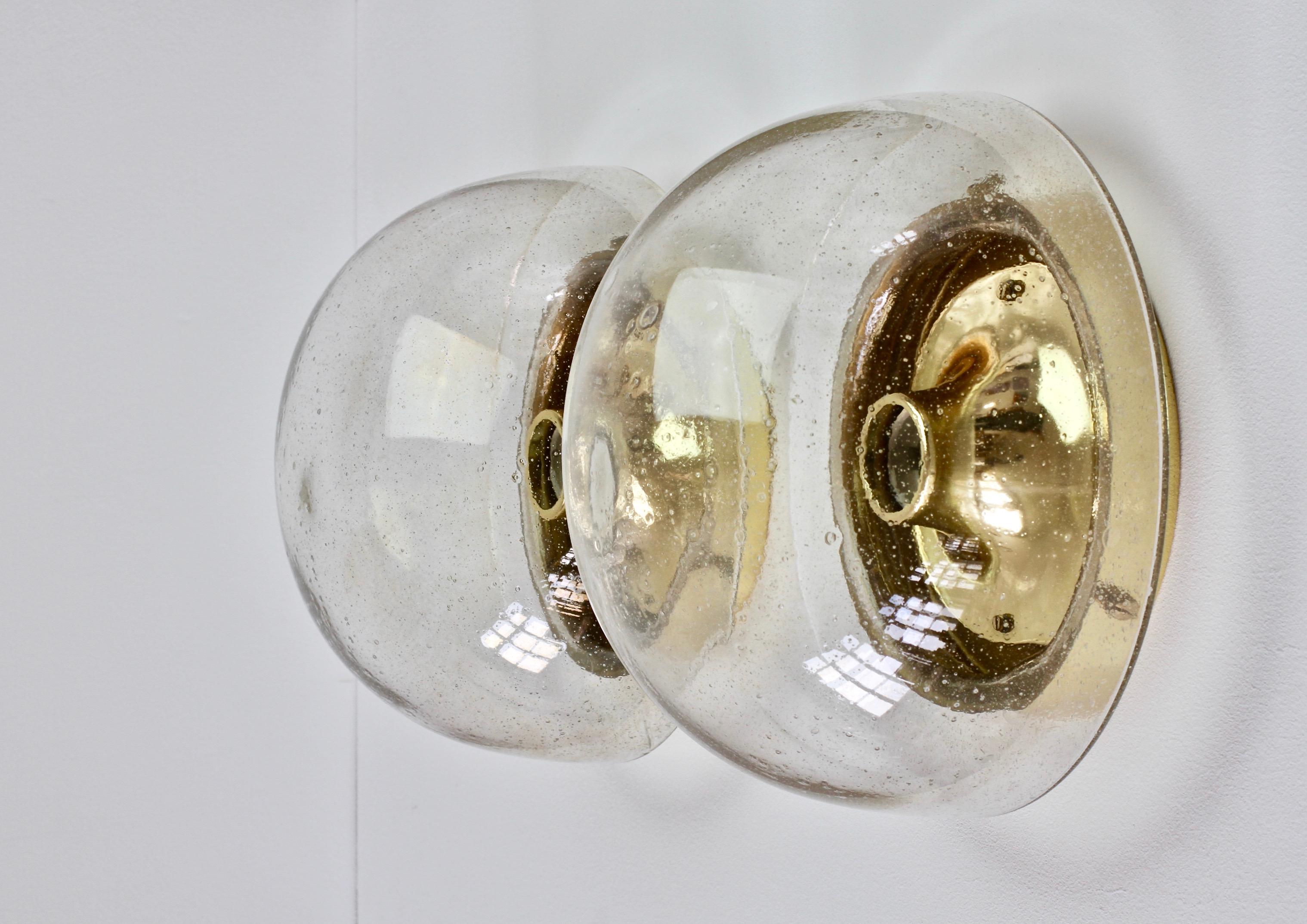 20th Century Limburg Pair of Vintage 1970s Round Clear Bubble Glass Flush Mount Wall Lights