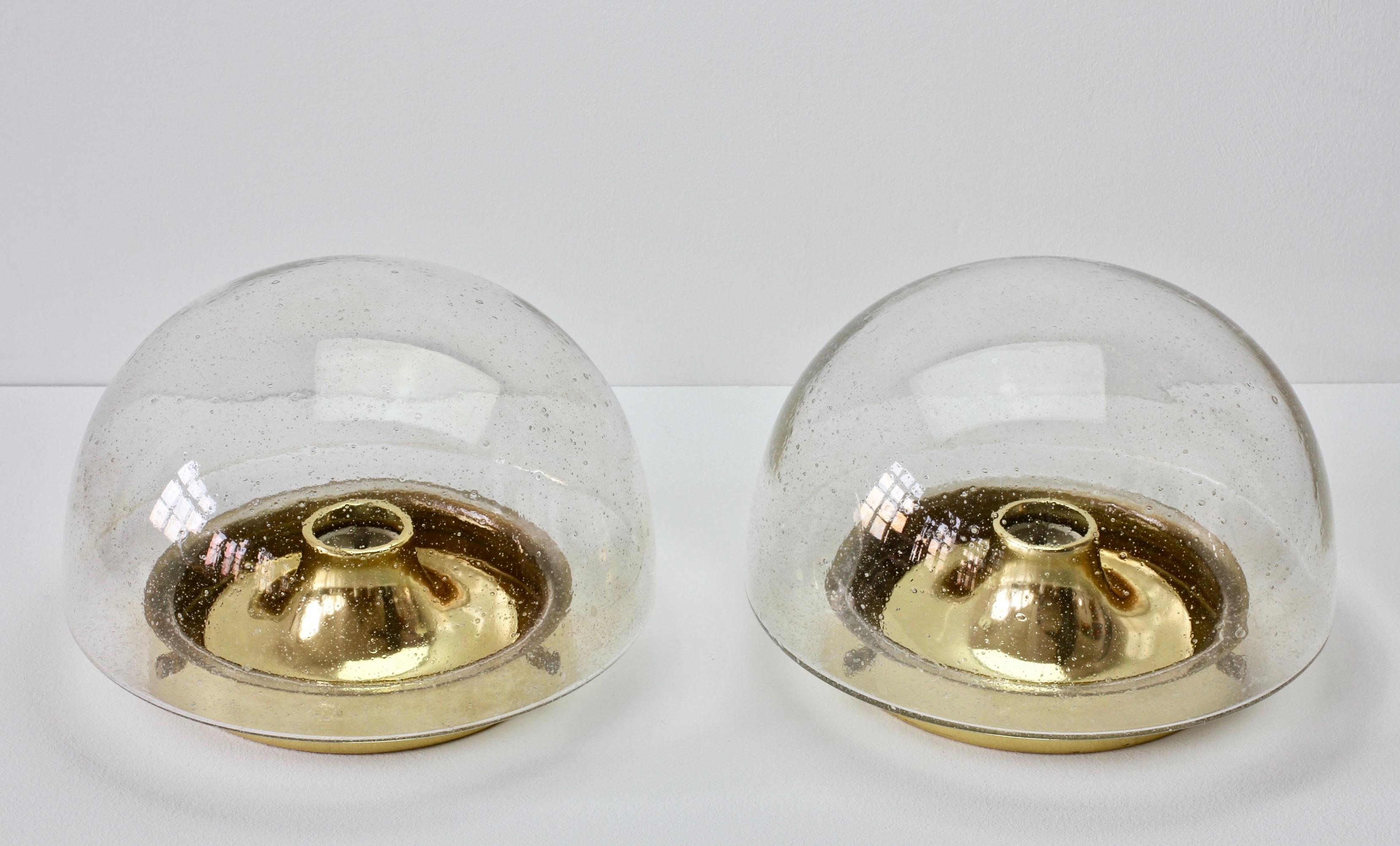 Brass Limburg Pair of Vintage 1970s Round Clear Bubble Glass Flush Mount Wall Lights