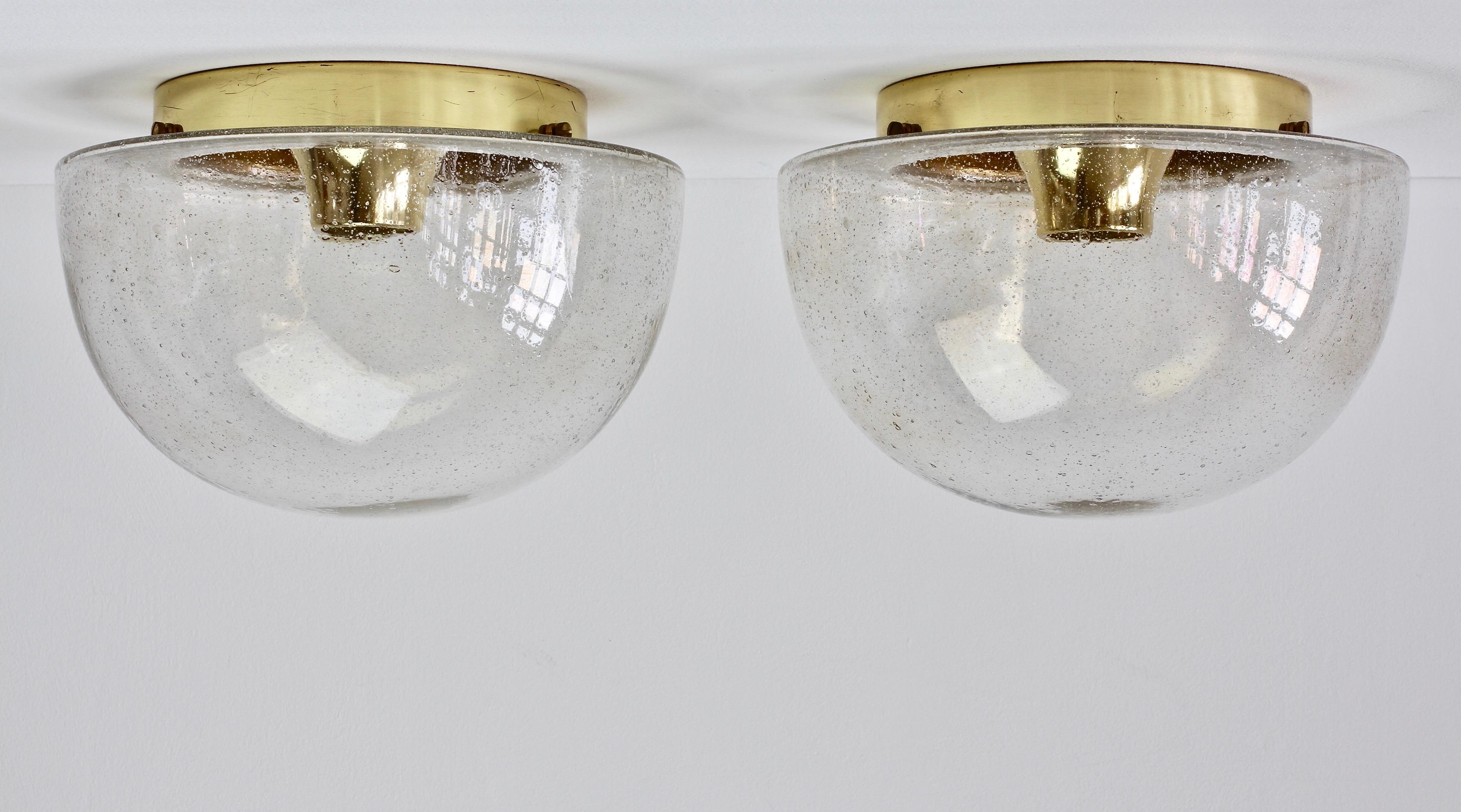 Limburg Pair of Vintage 1970s Round Clear Bubble Glass Flush Mount Wall Lights 1