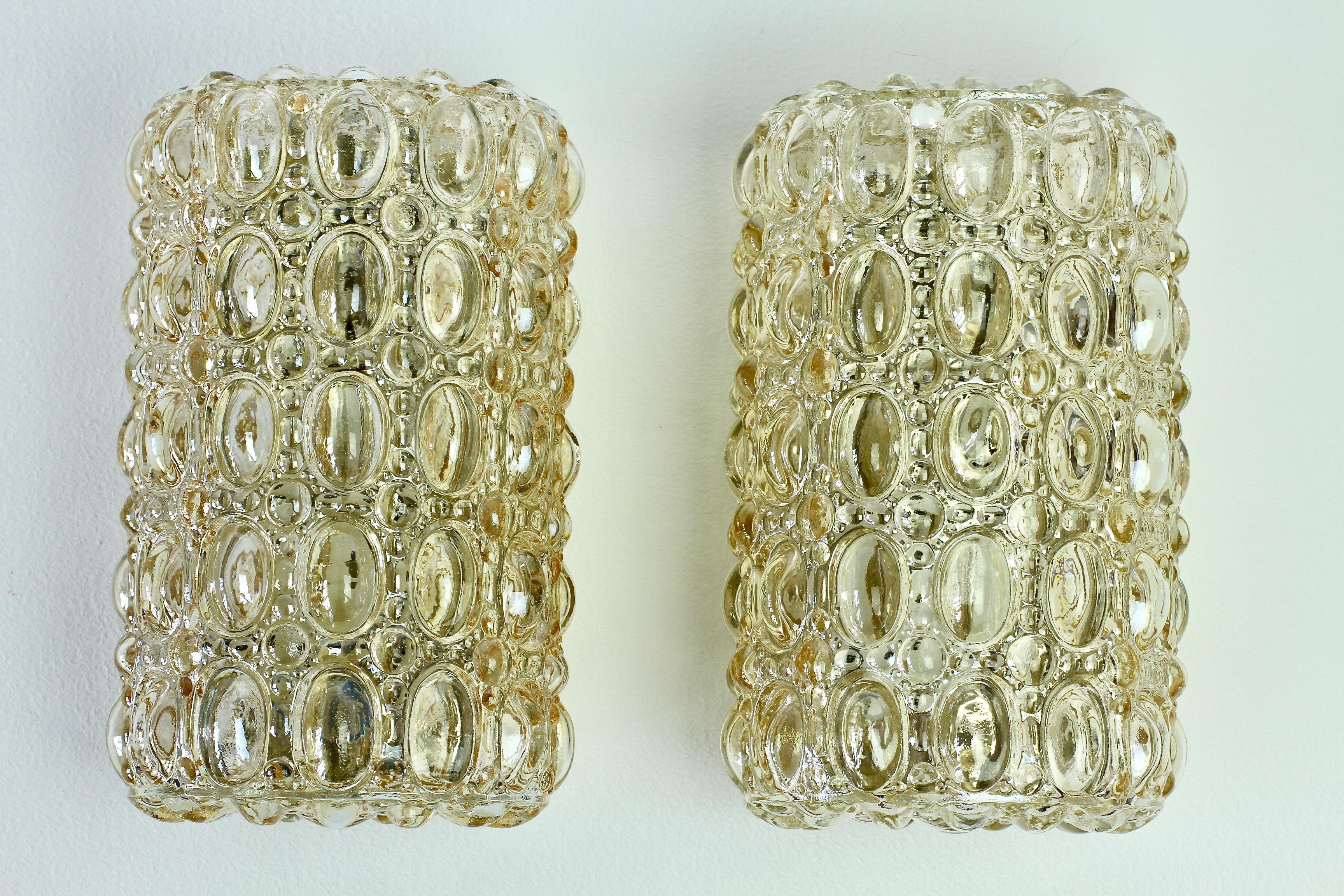 German Limburg Pair of Vintage Amber Bubble Glass Wall Lights or Sconces, circa 1970s