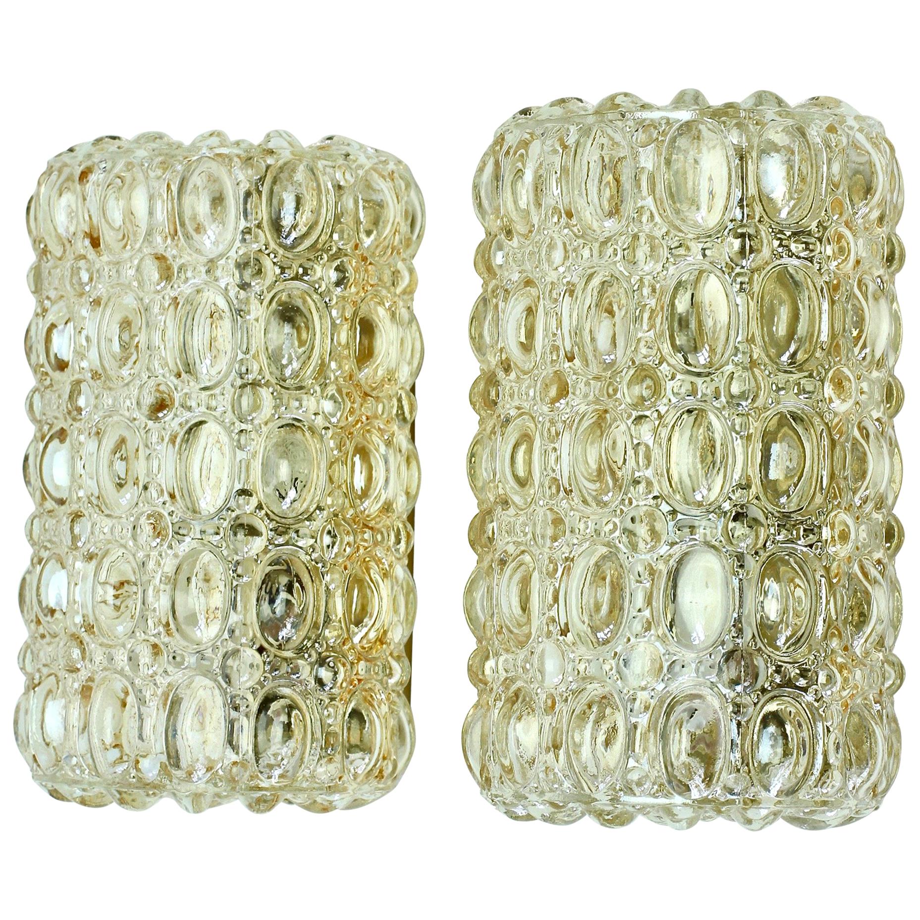 Limburg Pair of Vintage Amber Bubble Glass Wall Lights or Sconces, circa 1970s