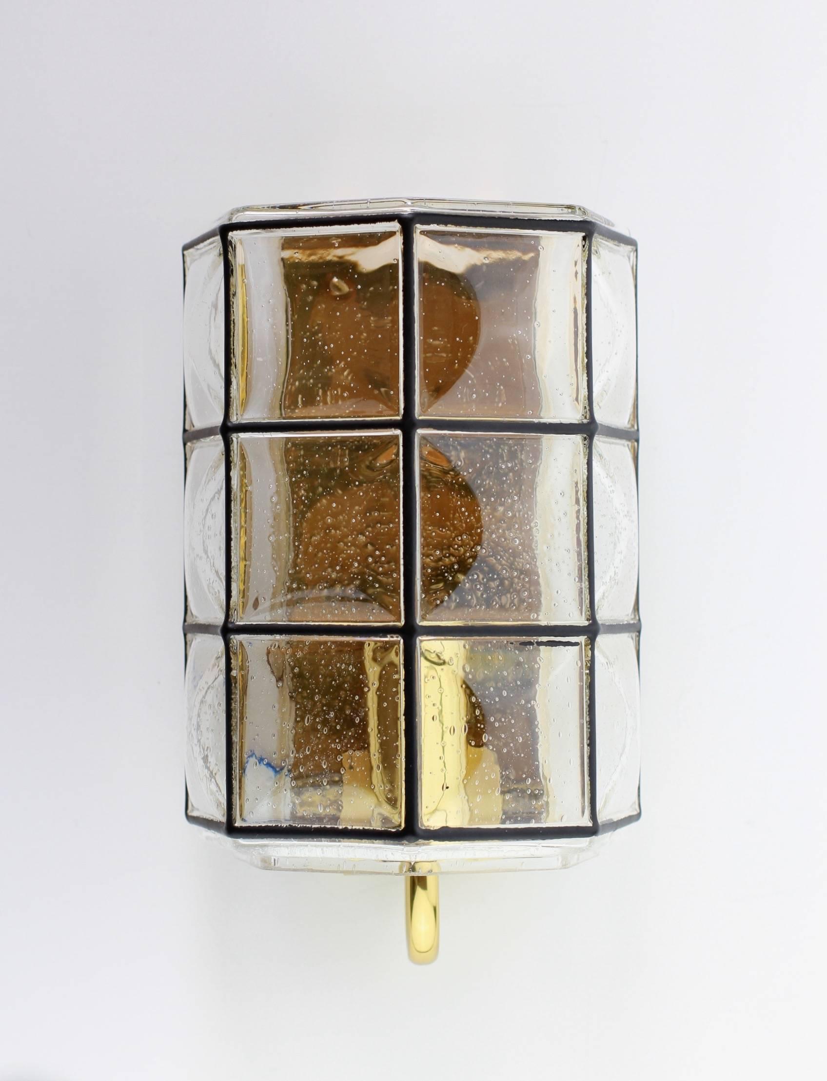 Mid-Century Modern Limburg Pair of Vintage Iron and Bubble Glass Wall Lights Sconces, circa 1965
