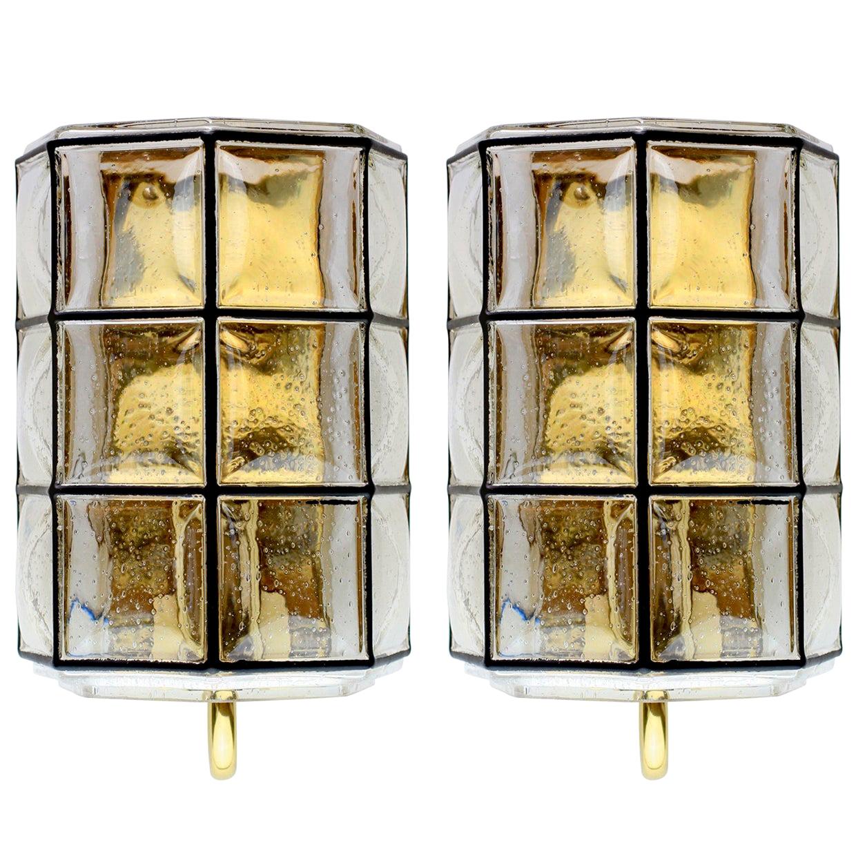 Limburg Pair of Vintage Iron and Bubble Glass Wall Lights Sconces, circa 1965
