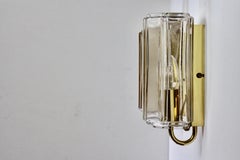 Limburg Pair of Vintage Mid-Century 1970s Clear Topaz Glass & Brass Wall Lights