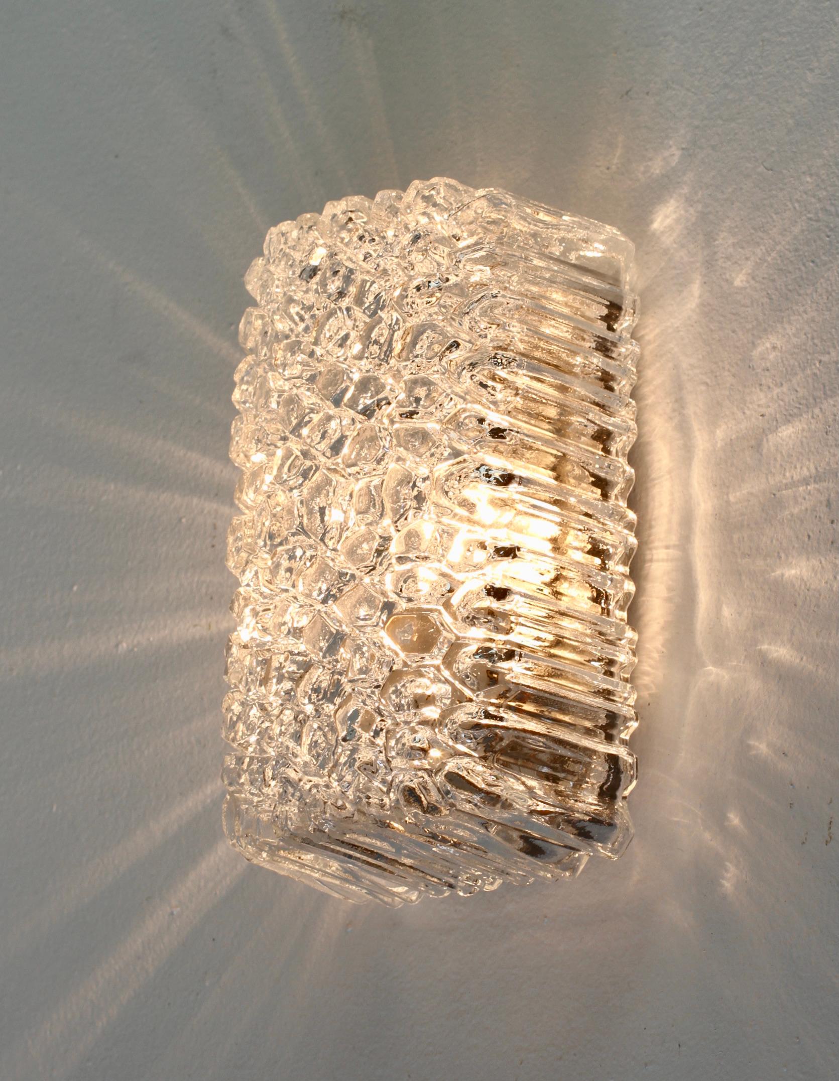 Limburg Pair of Vintage 'Nos' Clear Glass Wall Mounted Sconces, Germany, 1970s For Sale 3