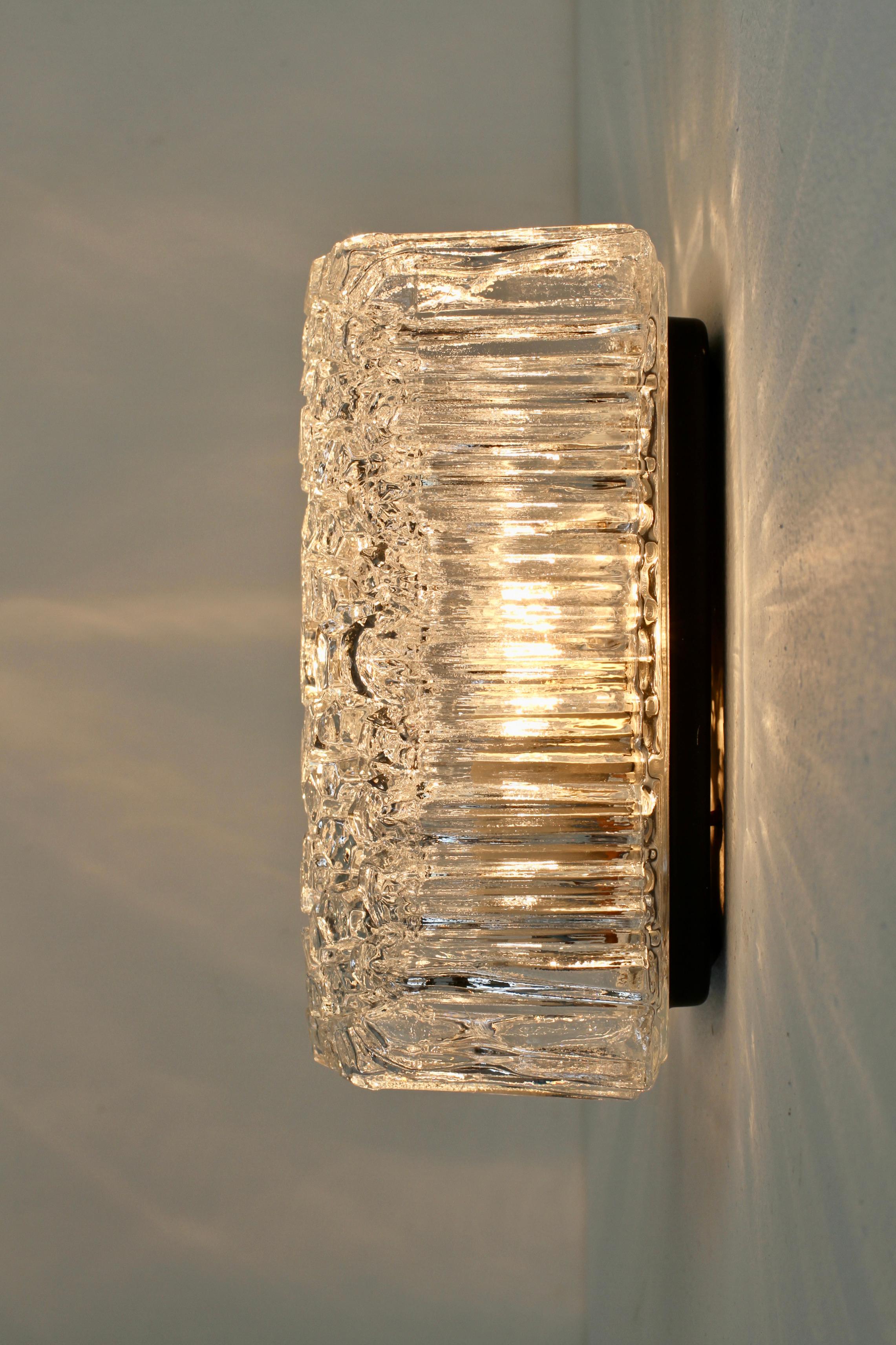 Limburg Pair of Vintage 'Nos' Clear Glass Wall Mounted Sconces, Germany, 1970s For Sale 12