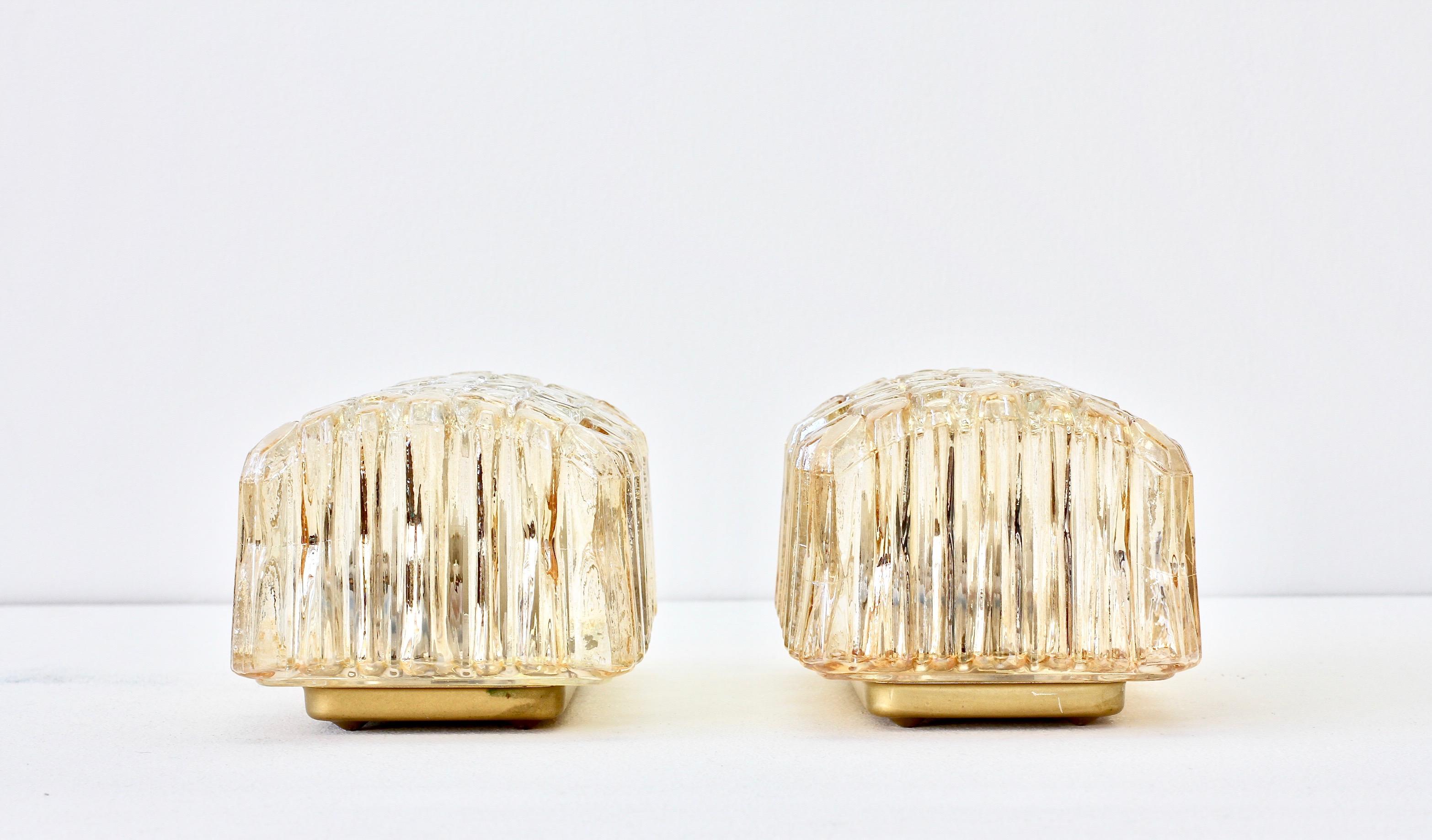 Limburg Pair of Wall Lights 1970s Organic Textured Amber Toned Ice Glass Sconces 2