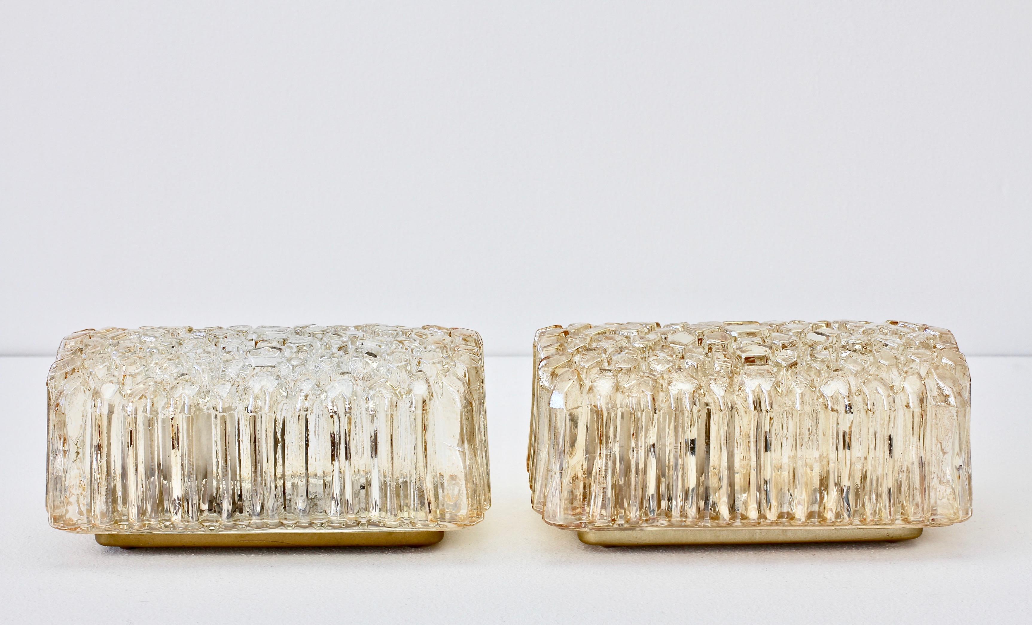 20th Century Limburg Pair of Wall Lights 1970s Organic Textured Amber Toned Ice Glass Sconces