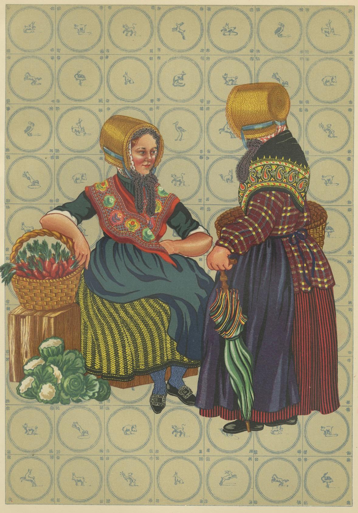 Limburger Bäuerinnen mit Strohhauben, erste Hälfte des 19. Jahrhunderts (Papier) im Angebot