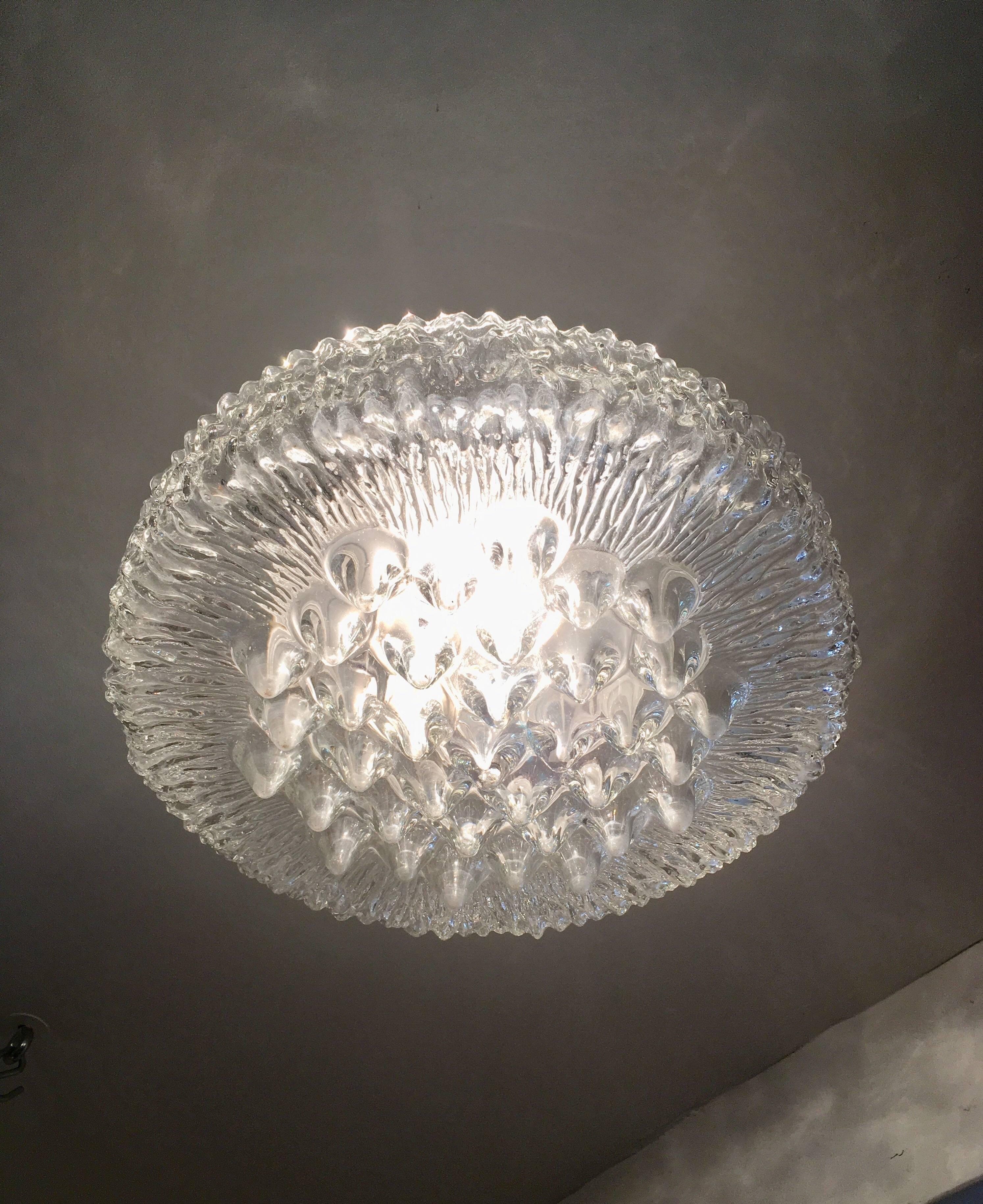 Limburg Sculptural Glass 1960s Flush Light In Excellent Condition For Sale In New York, NY