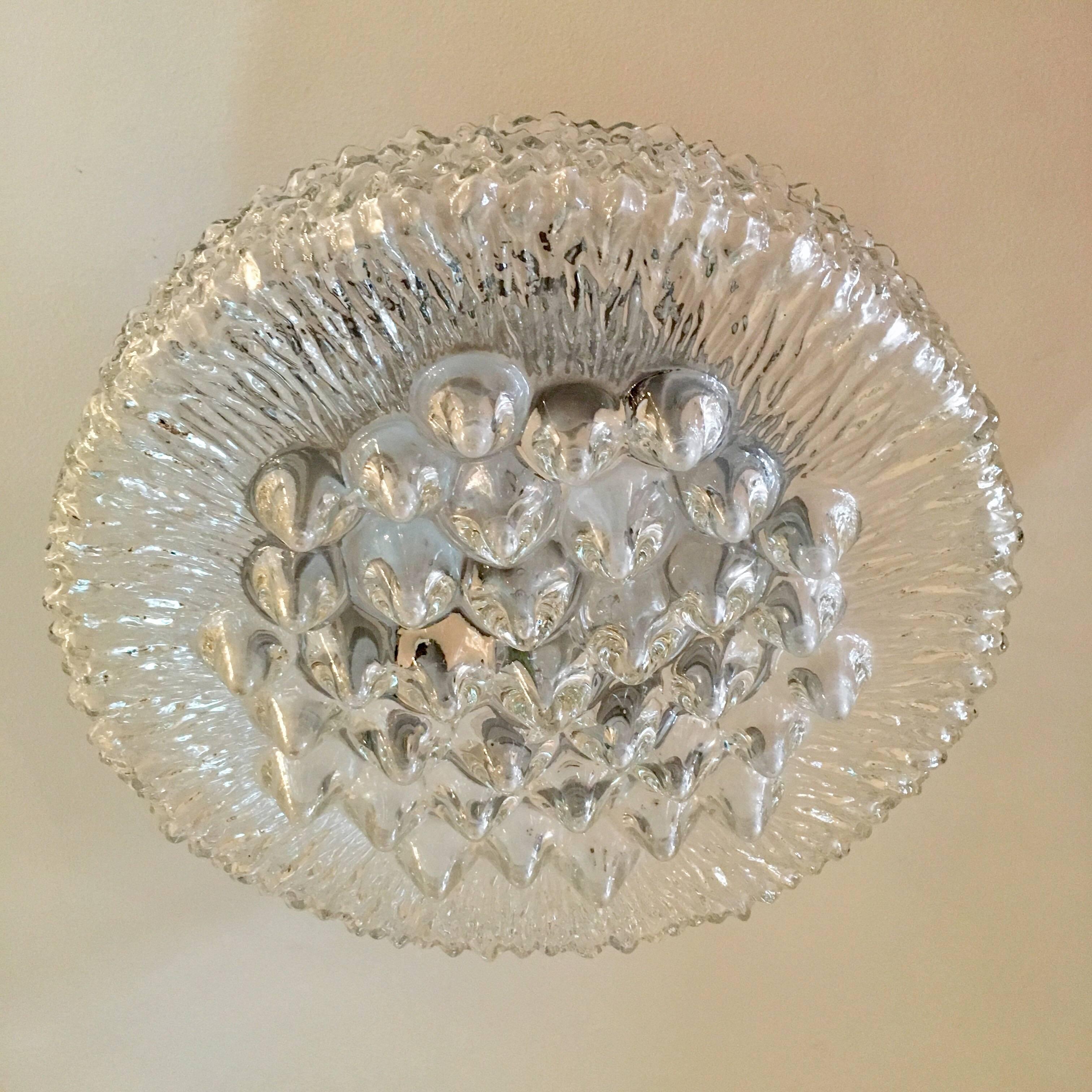 Mid-20th Century Limburg Sculptural Glass 1960s Flush Light For Sale