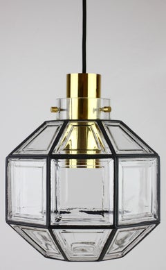 Limburg Set of Five Large Vintage Minimalist Iron & Glass Pendant Lights, 1960s