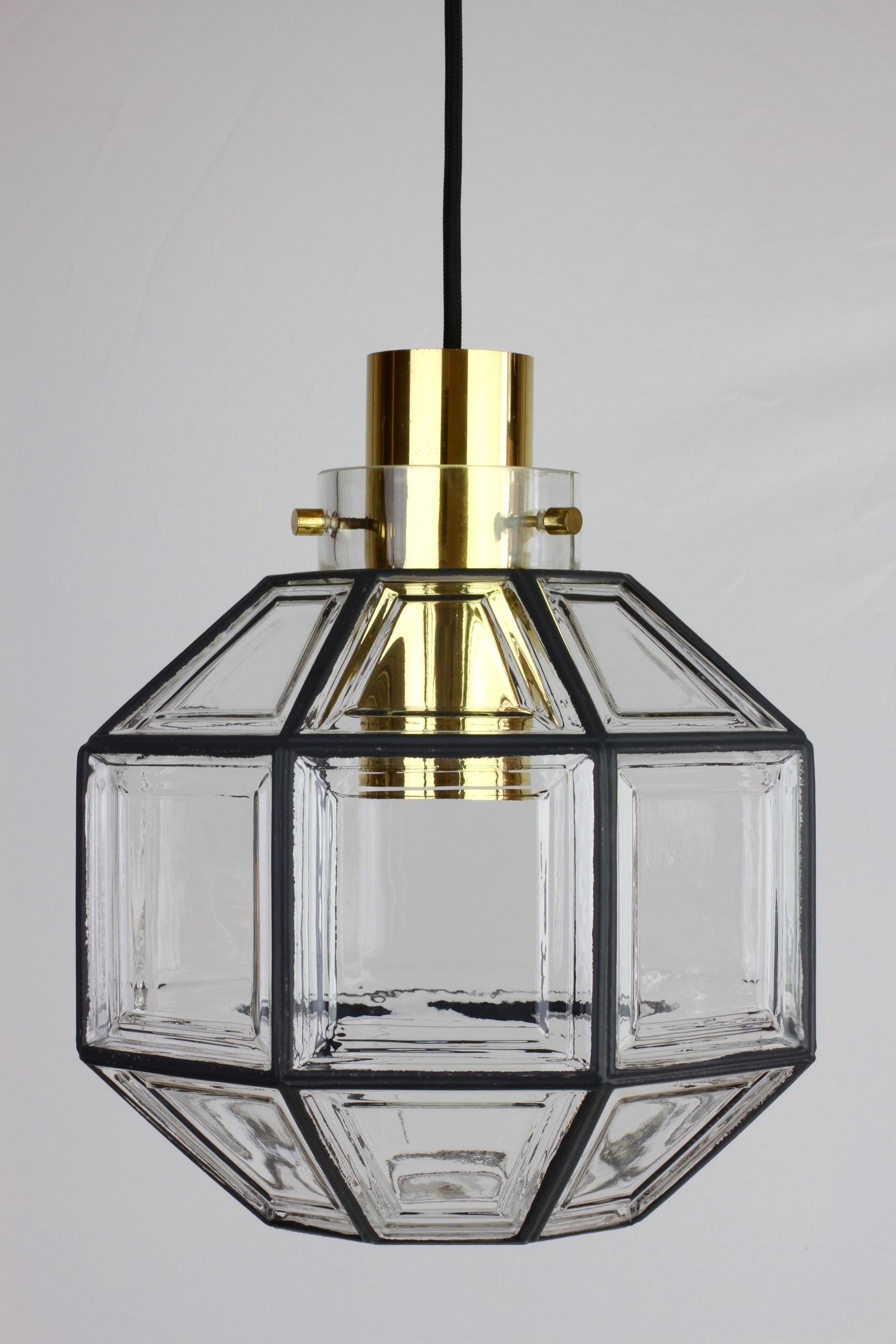 German Limburg Set of Five Large Vintage Minimalist Iron & Glass Pendant Lights, 1960s For Sale