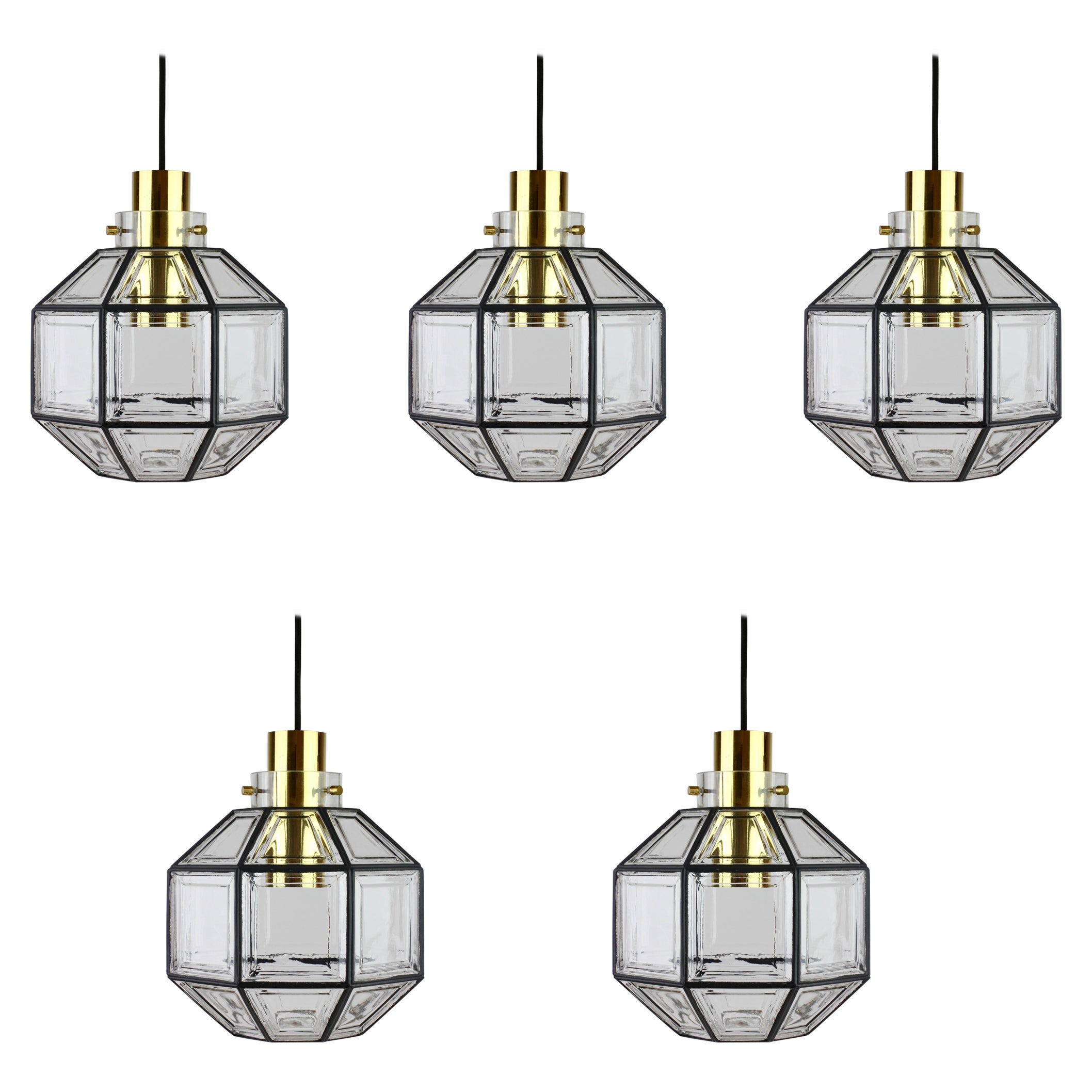 Set di cinque grandi lampade a sospensione minimaliste vintage in ferro e vetro, Limburg, anni '60