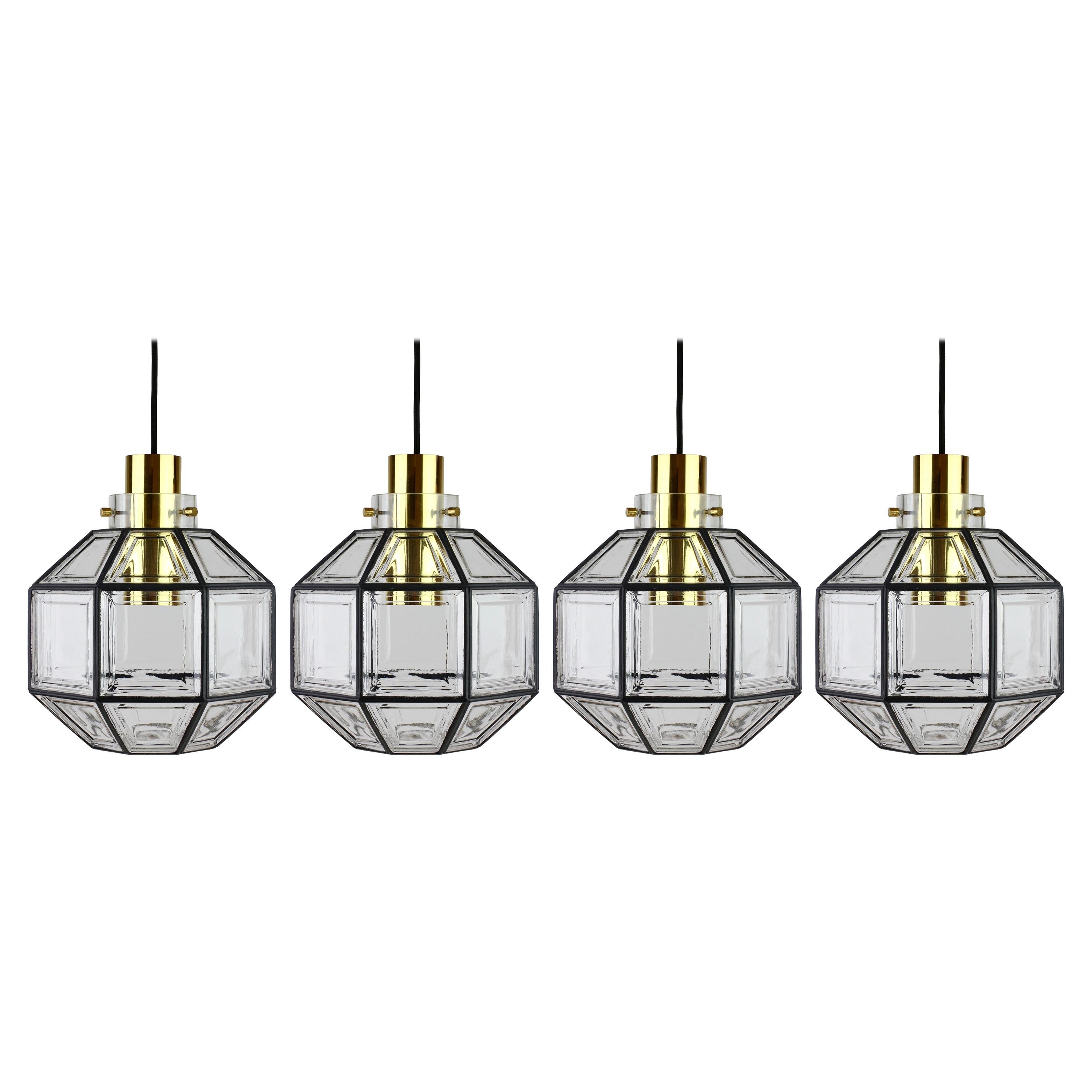 Limburg Set of Four Large Vintage Minimalist Iron & Glass Pendant Lights, 1960s