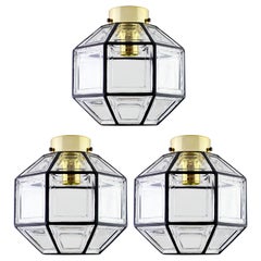 Ensemble de trois grandes lampes encastrées en fer et en verre transparent Limburg