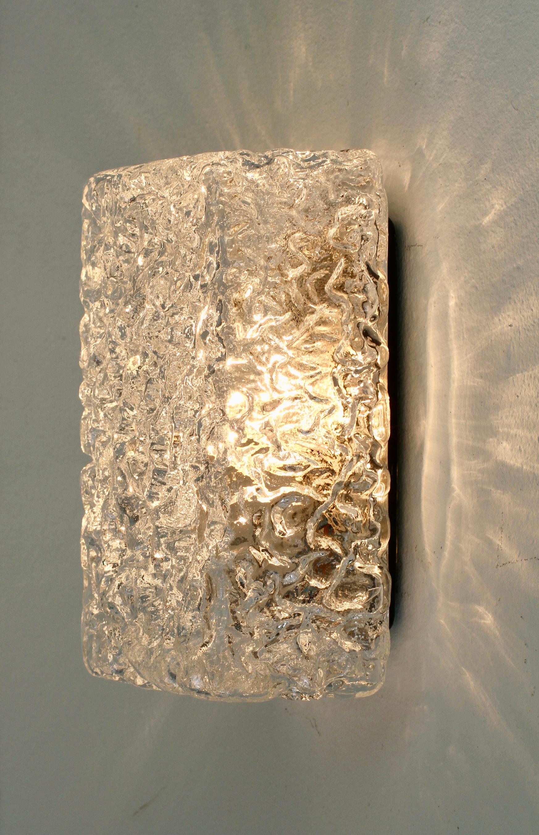 Limburg Single 1970s Vintage Textured Ice Glass Flush Mount Wall Light or Lamp For Sale 2